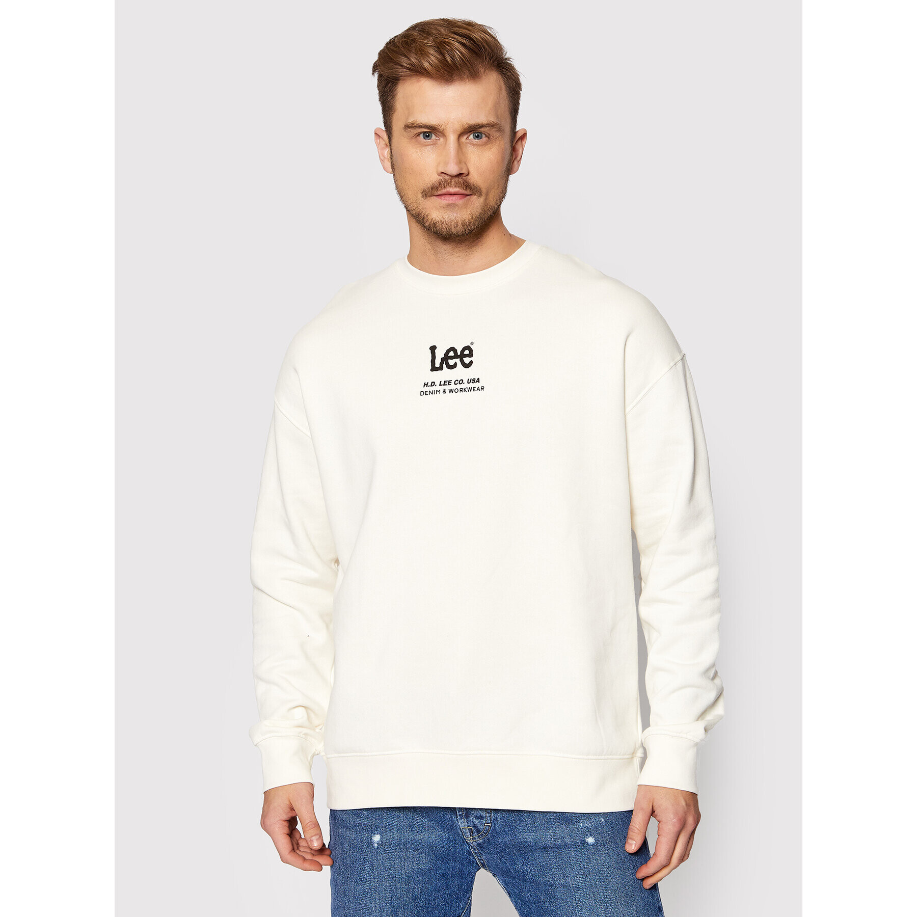 Lee Суитшърт Logo L83TTJNQ Бял Loose Fit - Pepit.bg