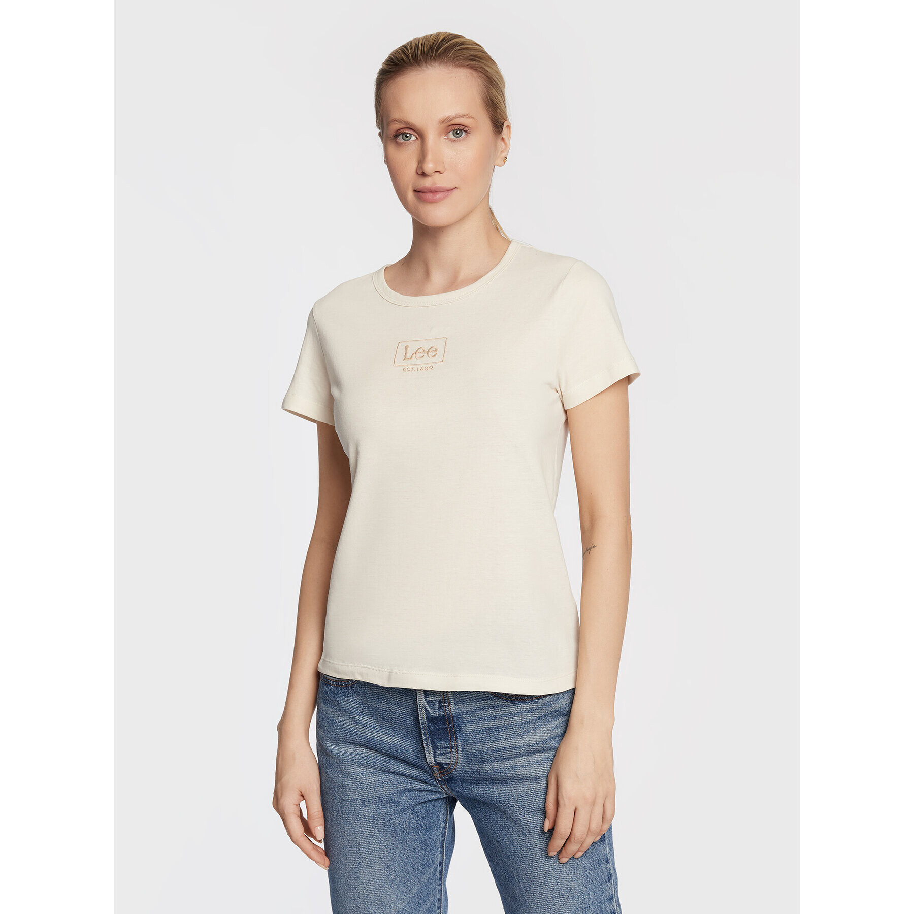 Lee Тишърт L44WYGNQ Бежов Slim Fit - Pepit.bg