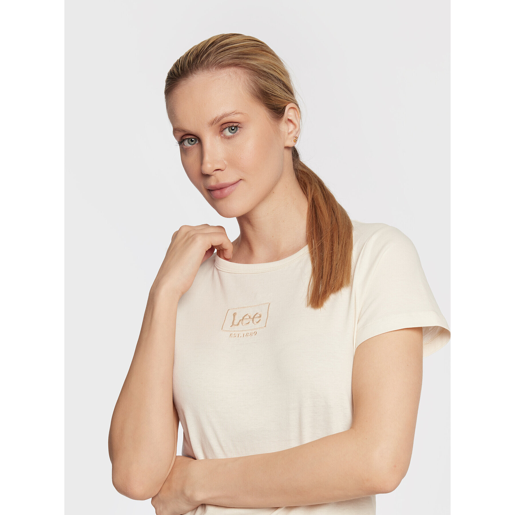 Lee Тишърт L44WYGNQ Бежов Slim Fit - Pepit.bg