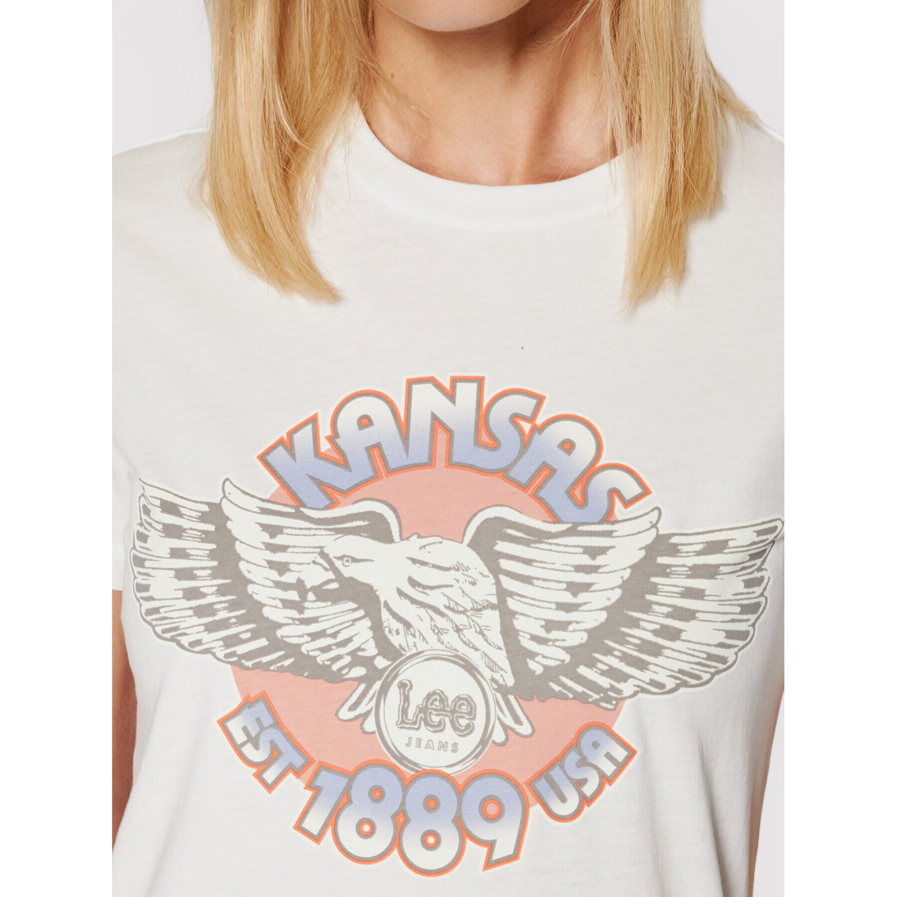 Lee Тишърт Logo L44NEHNQ Бял Slim Fit - Pepit.bg