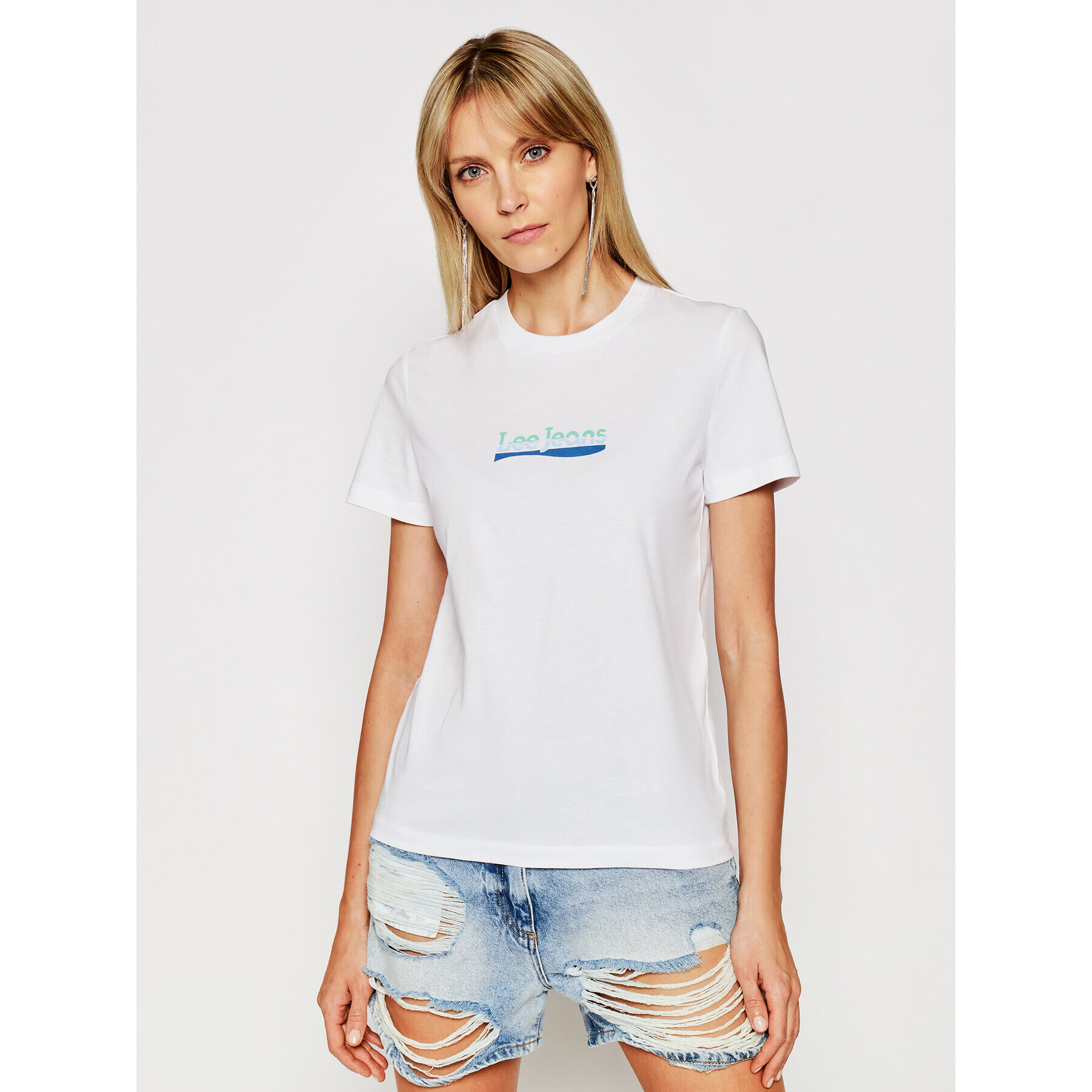 Lee Тишърт Logo L44NEPLJ Бял Slim Fit - Pepit.bg