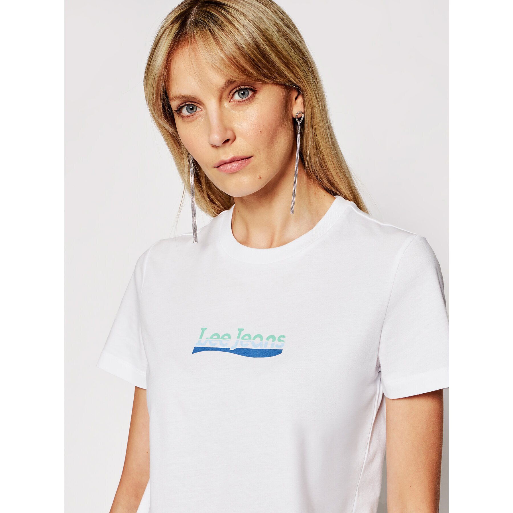 Lee Тишърт Logo L44NEPLJ Бял Slim Fit - Pepit.bg