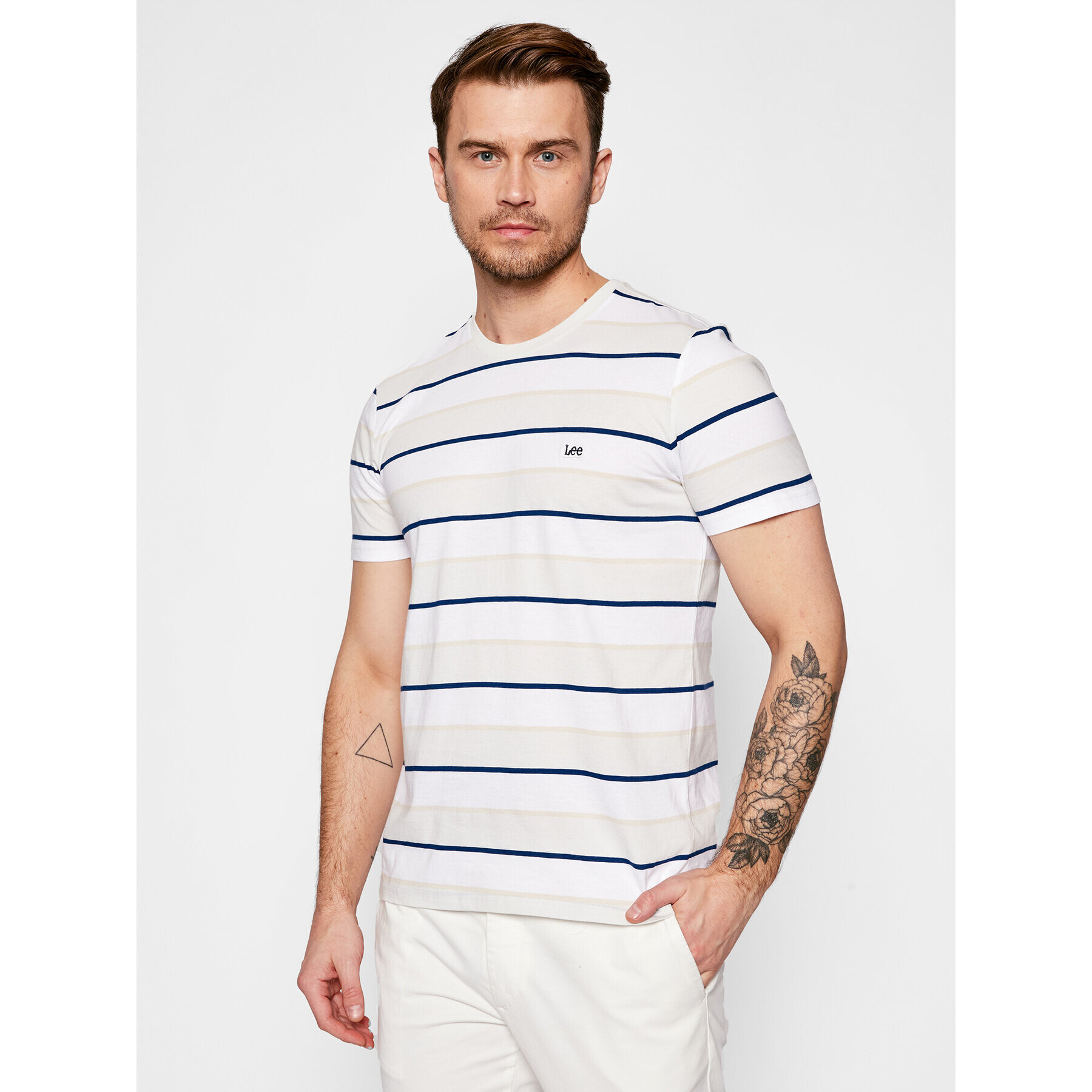 Lee Тишърт Stripe L60XLAQA Бежов Regular Fit - Pepit.bg