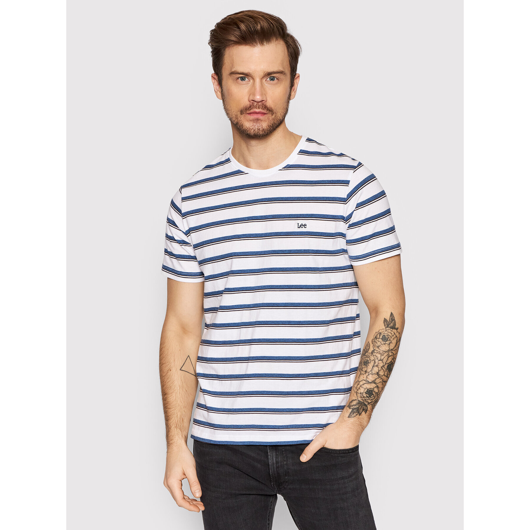 Lee Тишърт Stripe L63UPYUF Бял Regular Fit - Pepit.bg