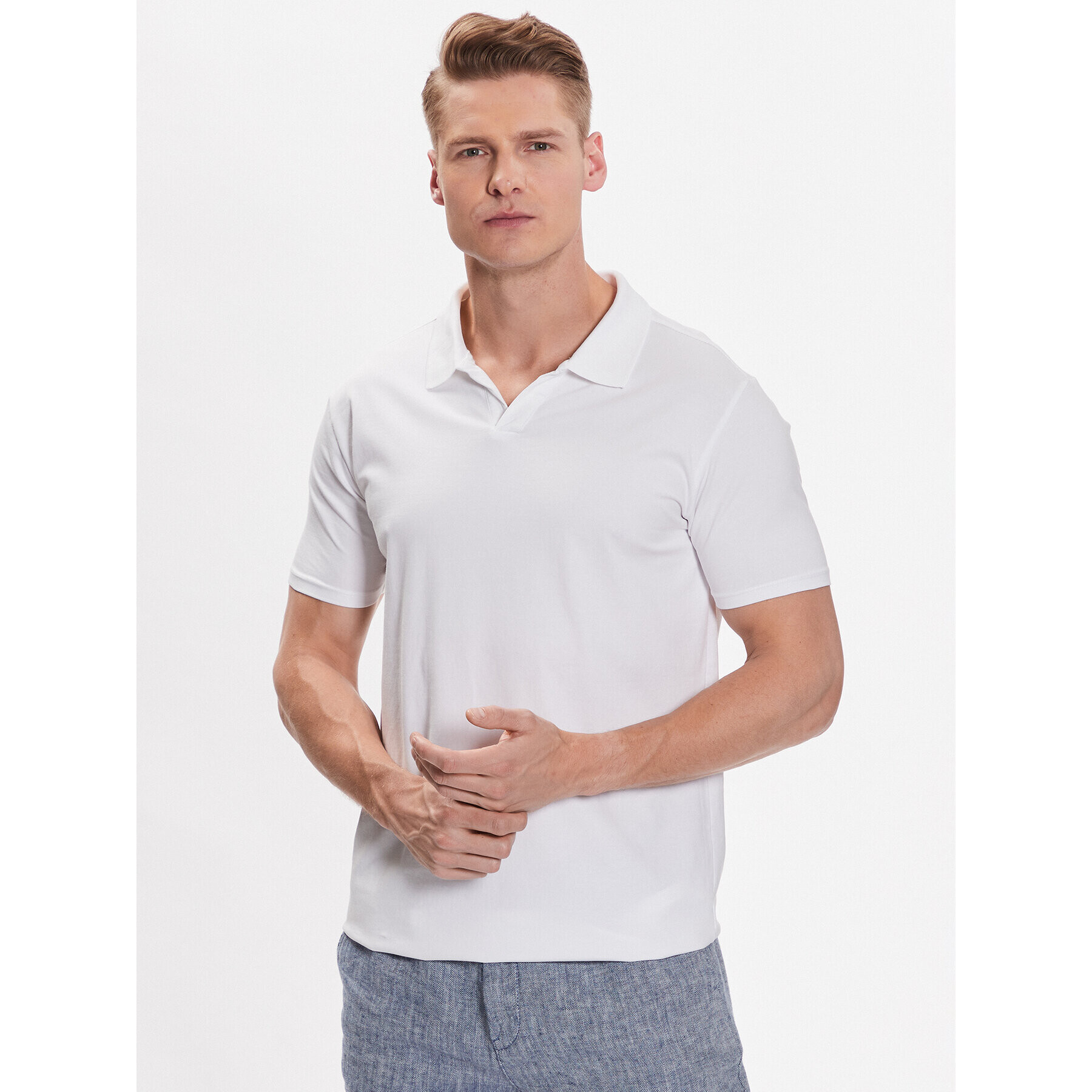 Lindbergh Тениска с яка и копчета 30-404036 Бял Slim Fit - Pepit.bg