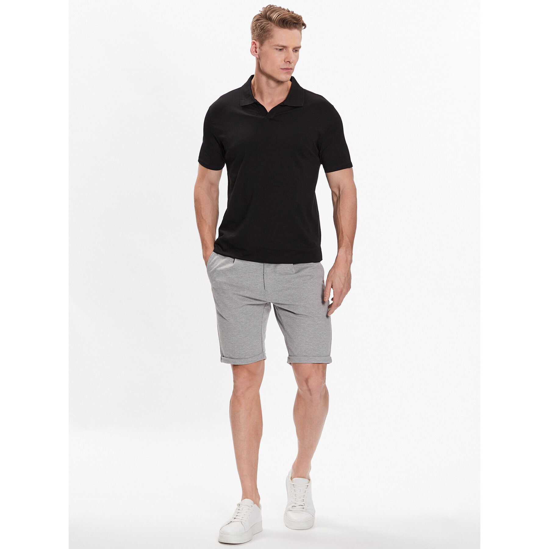 Lindbergh Тениска с яка и копчета 30-404036 Черен Slim Fit - Pepit.bg