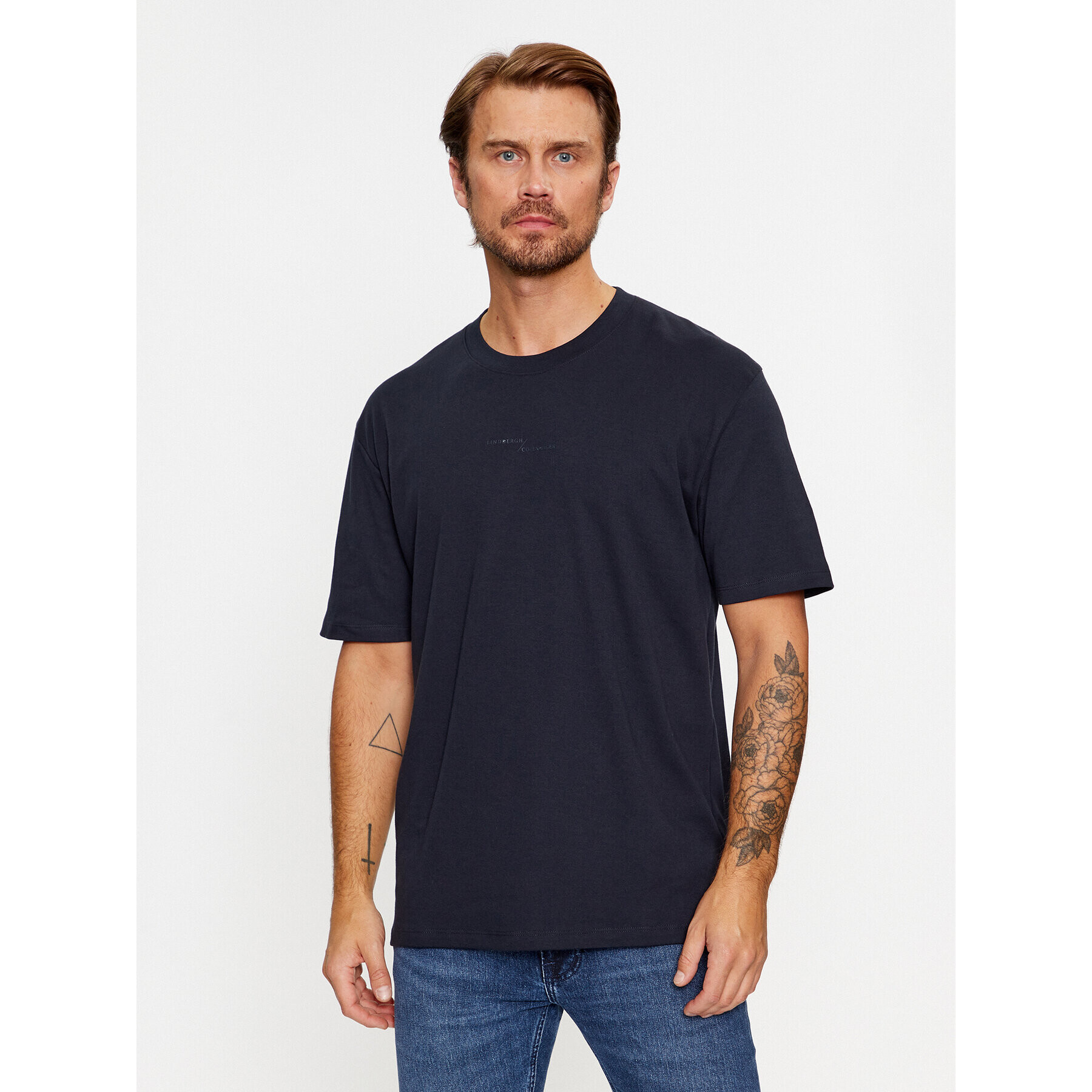 Lindbergh Тишърт 30-400239 Тъмносин Relaxed Fit - Pepit.bg