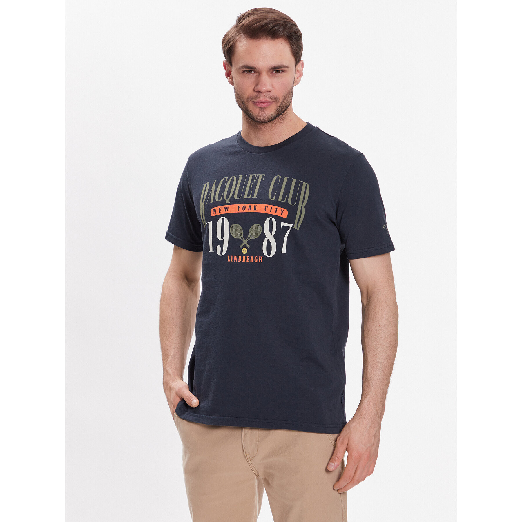 Lindbergh Тишърт 30-420142 Тъмносин Relaxed Fit - Pepit.bg