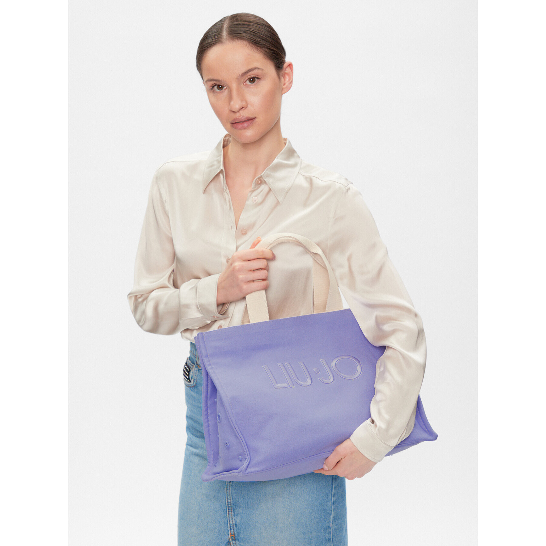 Liu Jo Дамска чанта L Tote Printed Canvas 2A4023 T0300 Виолетов - Pepit.bg