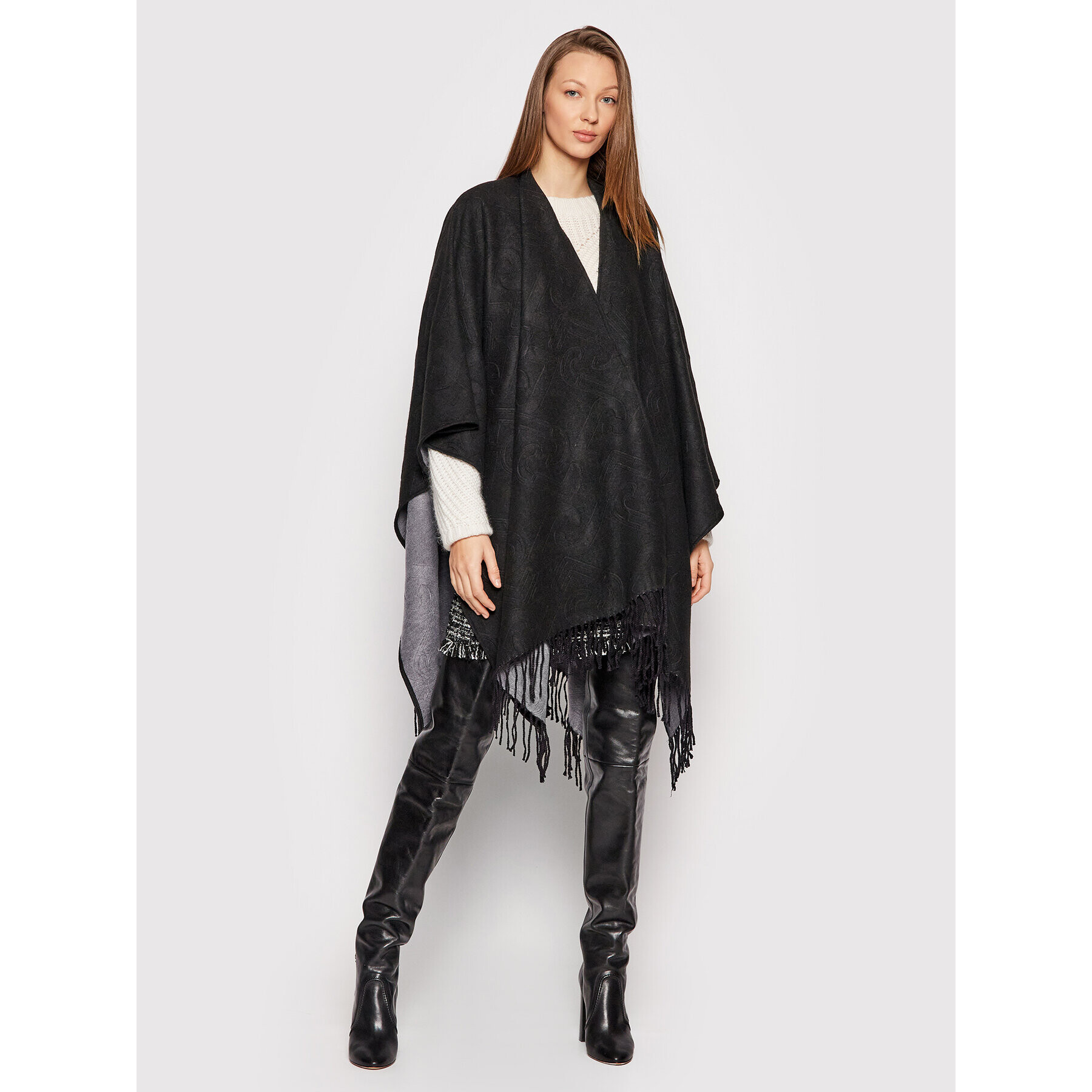 Liu Jo Пончо Poncho Double Embo 3F1050 T0300 Черен Regular Fit - Pepit.bg