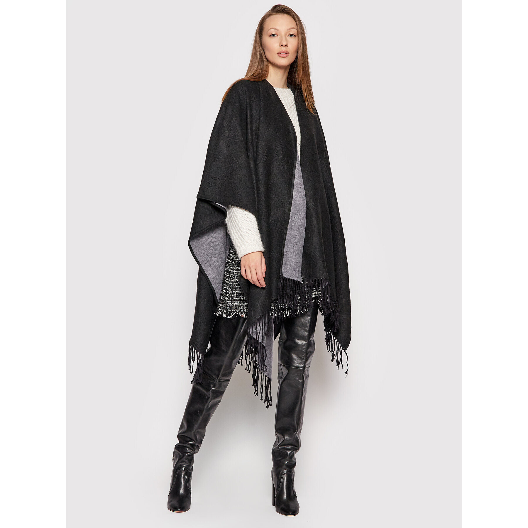 Liu Jo Пончо Poncho Double Embo 3F1050 T0300 Черен Regular Fit - Pepit.bg