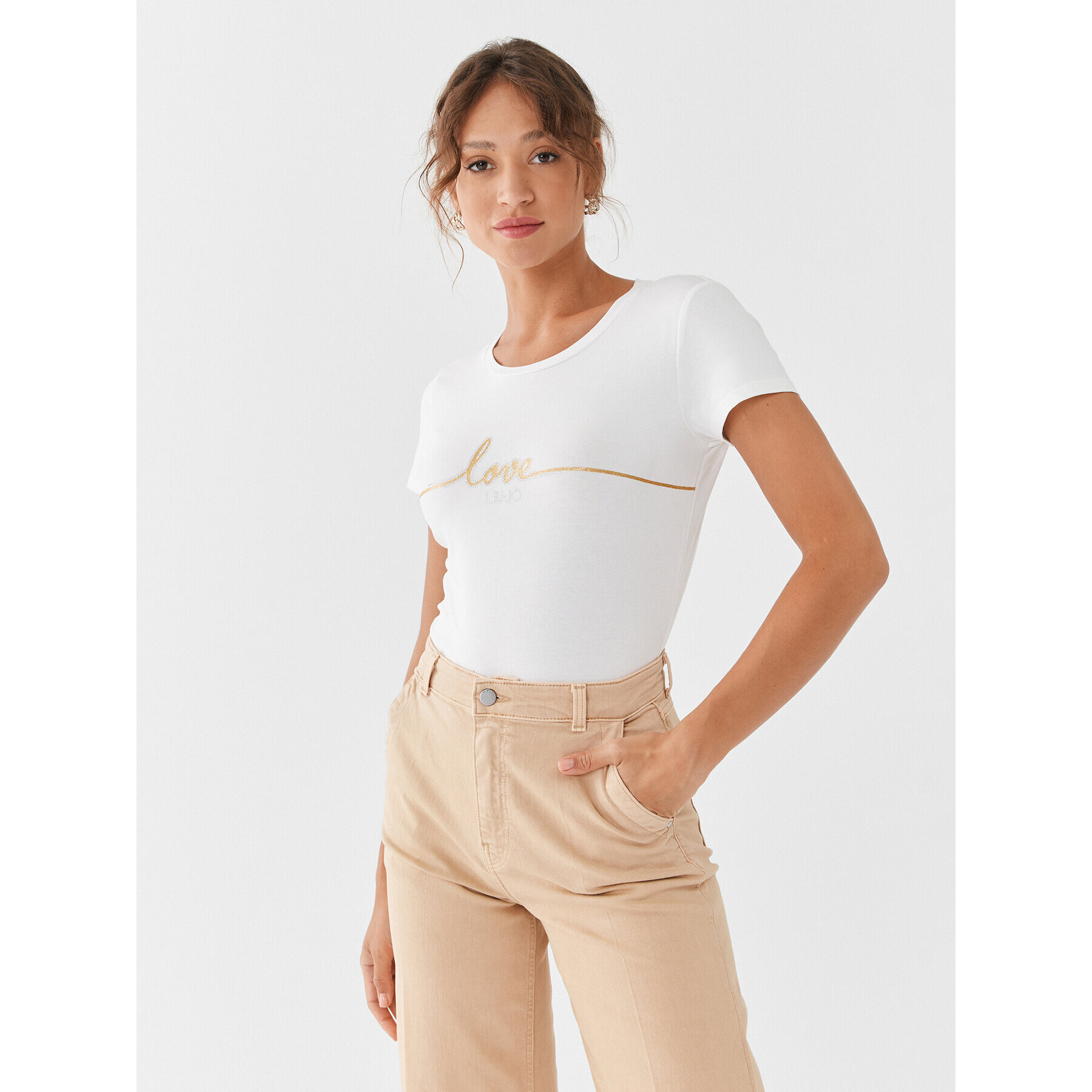 Liu Jo Sport Тишърт TF3295 JM088 Екрю Regular Fit - Pepit.bg
