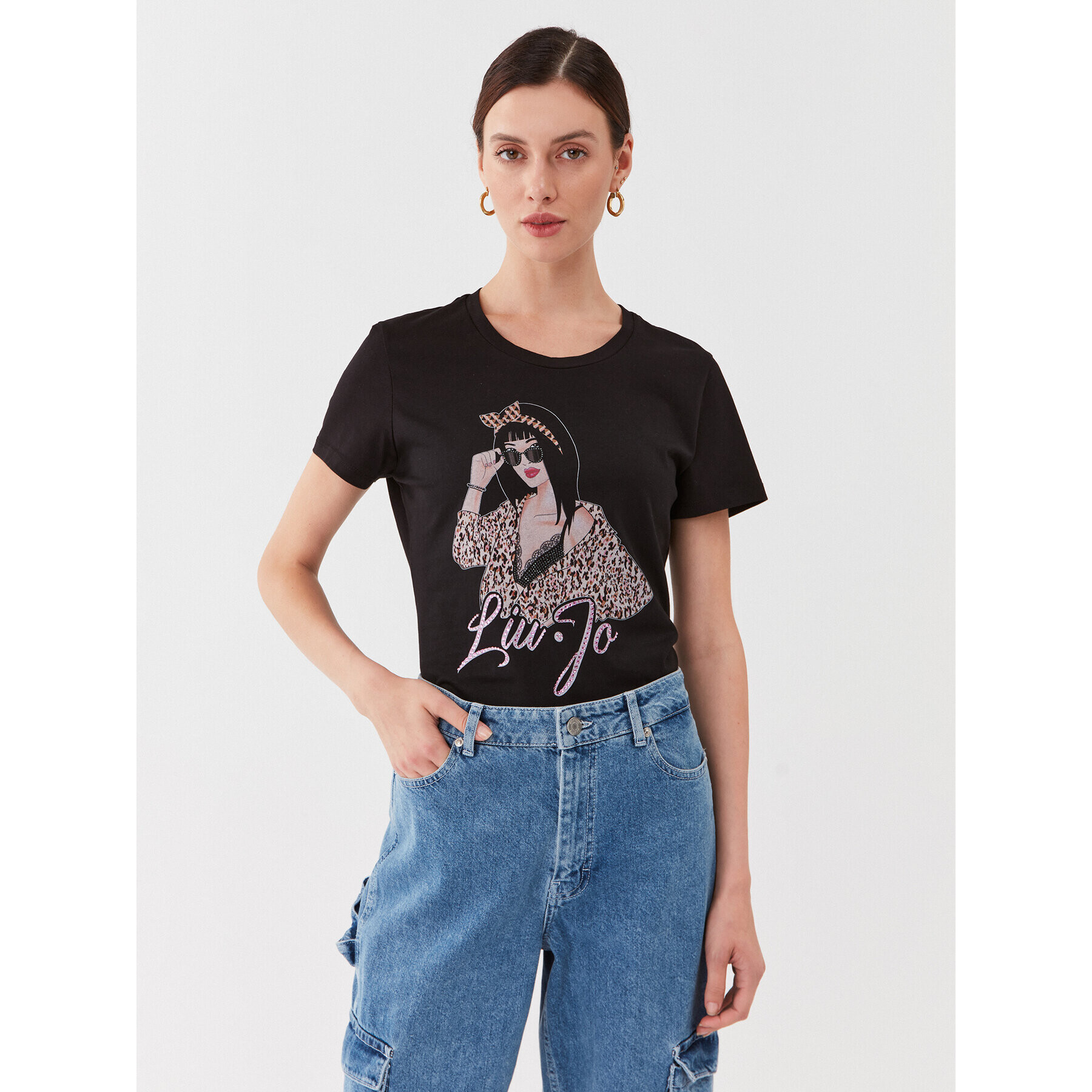 Liu Jo Тишърт 5F3135 JS923 Черен Regular Fit - Pepit.bg