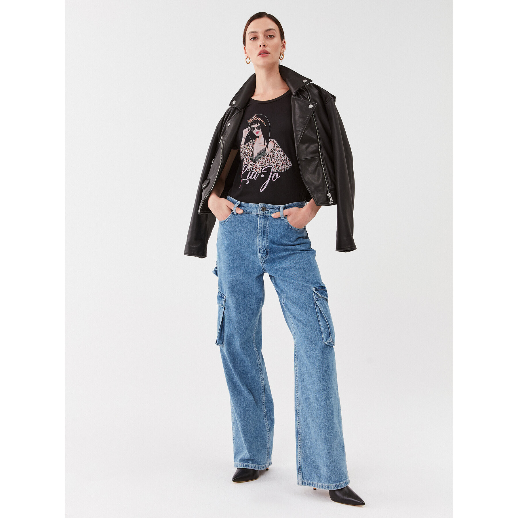 Liu Jo Тишърт 5F3135 JS923 Черен Regular Fit - Pepit.bg