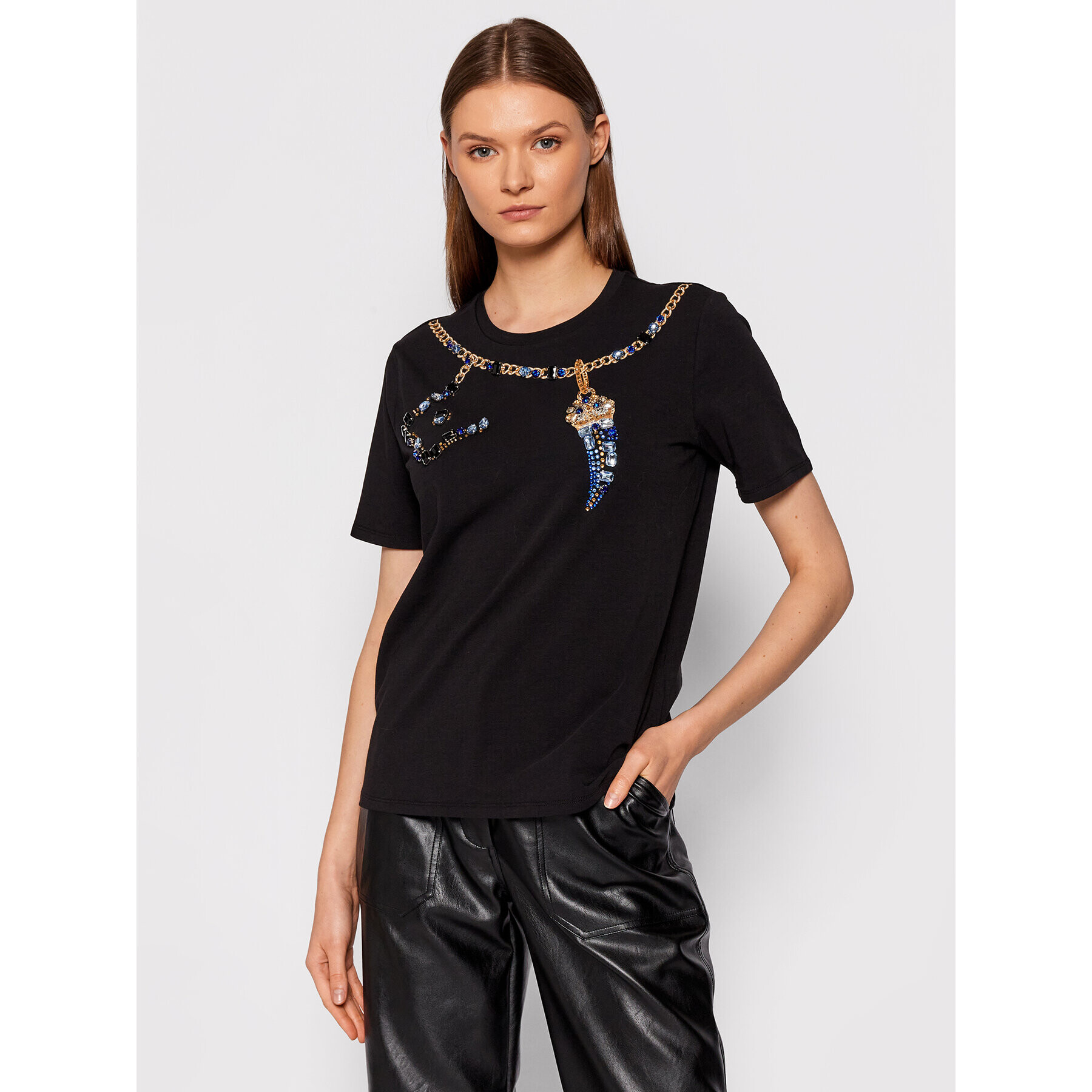 Liu Jo Тишърт CF1289 J5003 Черен Regular Fit - Pepit.bg