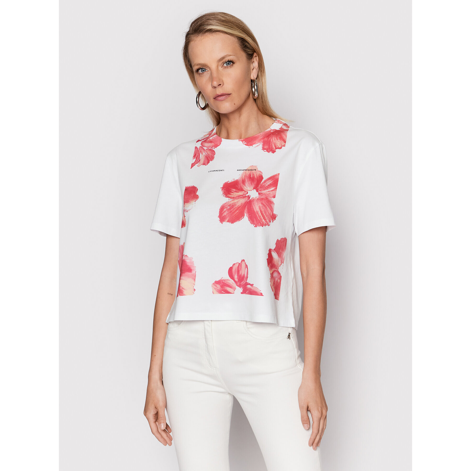 Liviana Conti Тишърт L2SW49 Бял Relaxed Fit - Pepit.bg