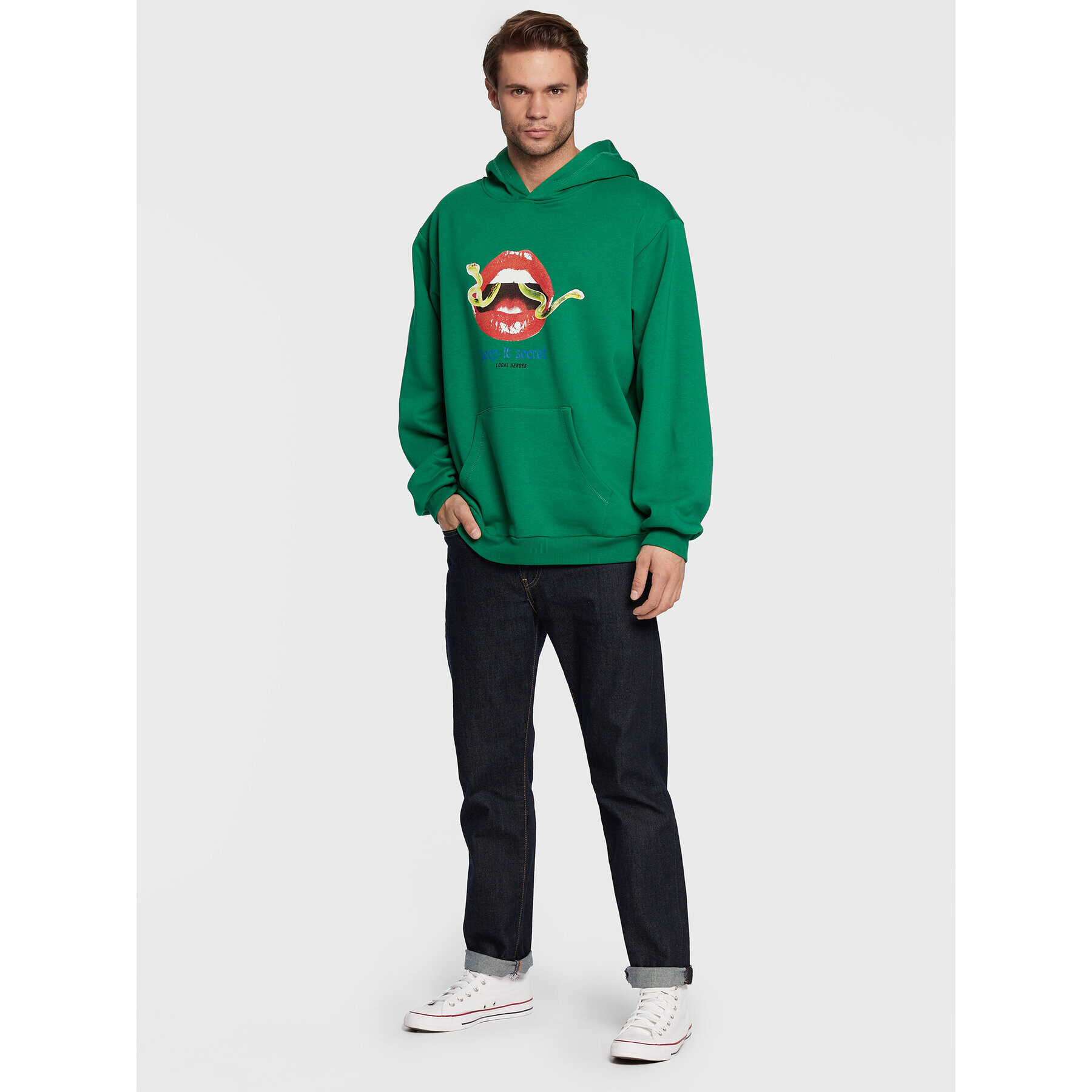 Local Heroes Суитшърт Keep A Secret AW22S0036 Зелен Oversize - Pepit.bg