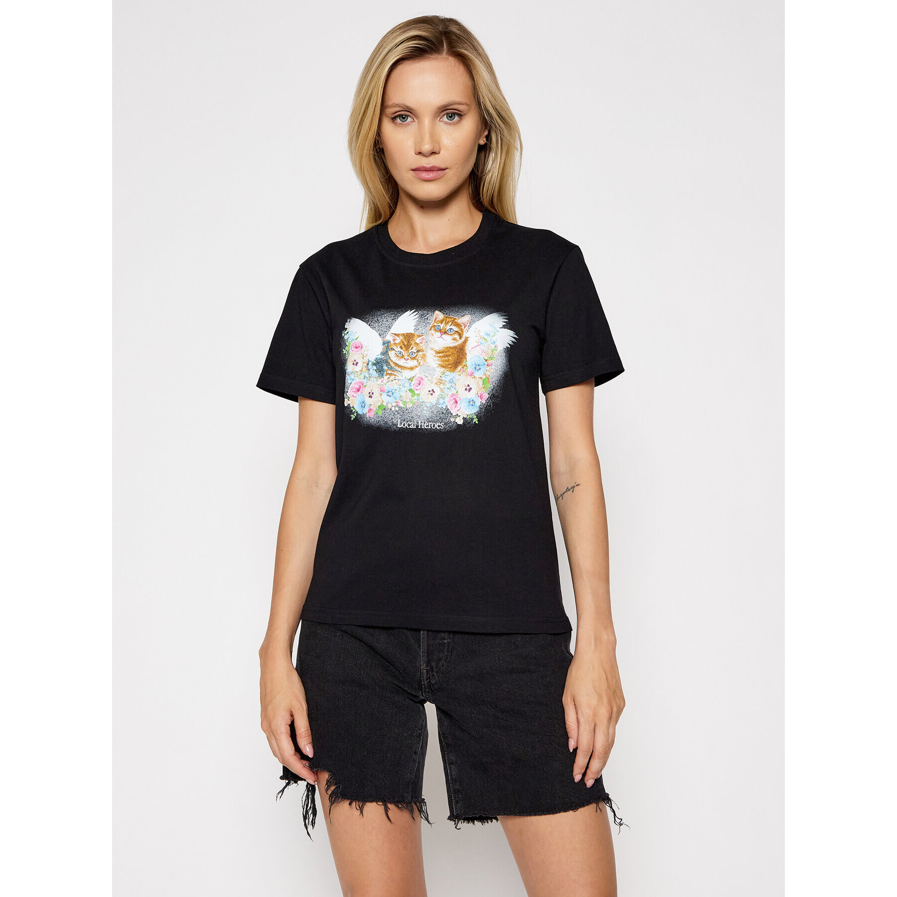 Local Heroes Тишърт Angels Kittens AW21T0015 Черен Regular Fit - Pepit.bg