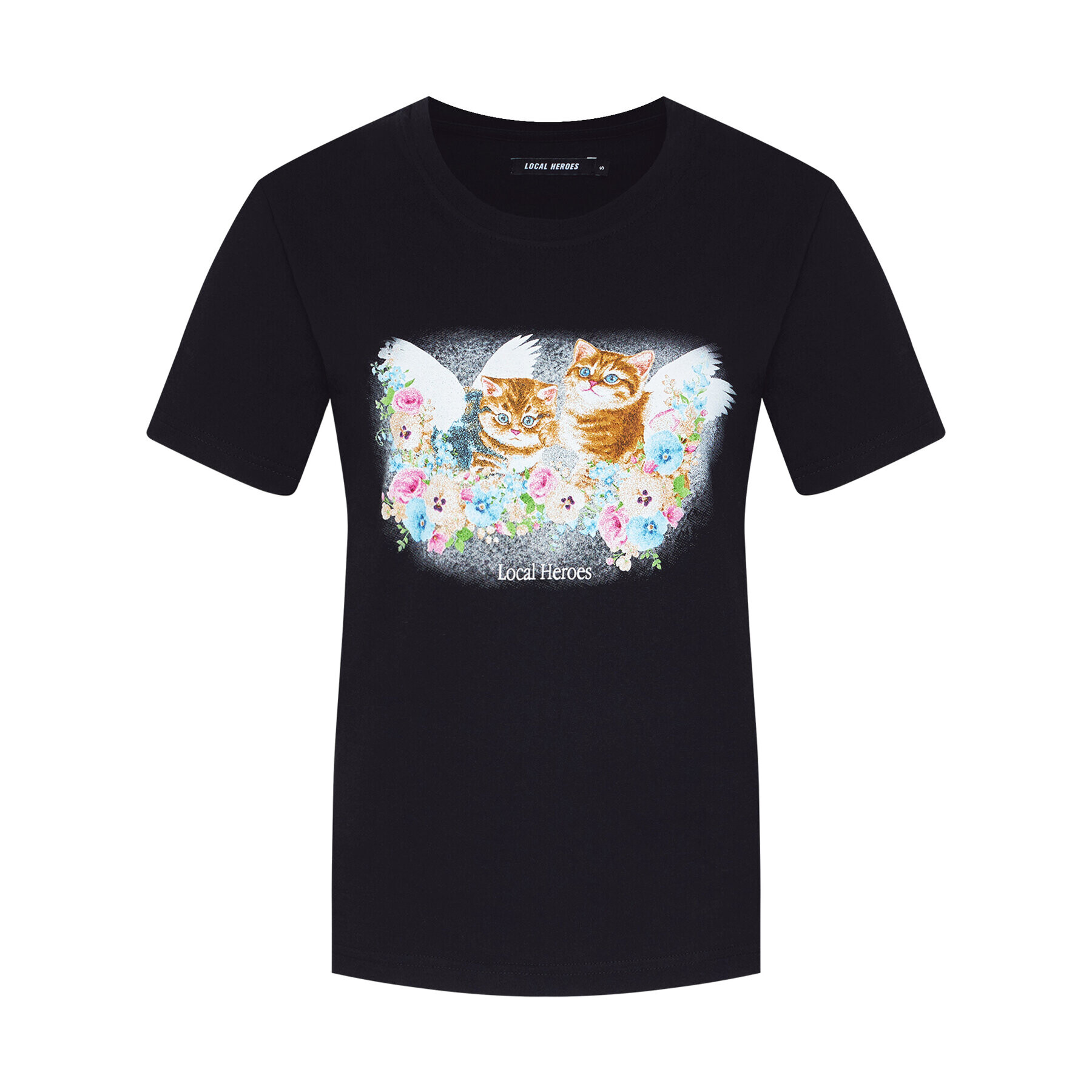 Local Heroes Тишърт Angels Kittens AW21T0015 Черен Regular Fit - Pepit.bg