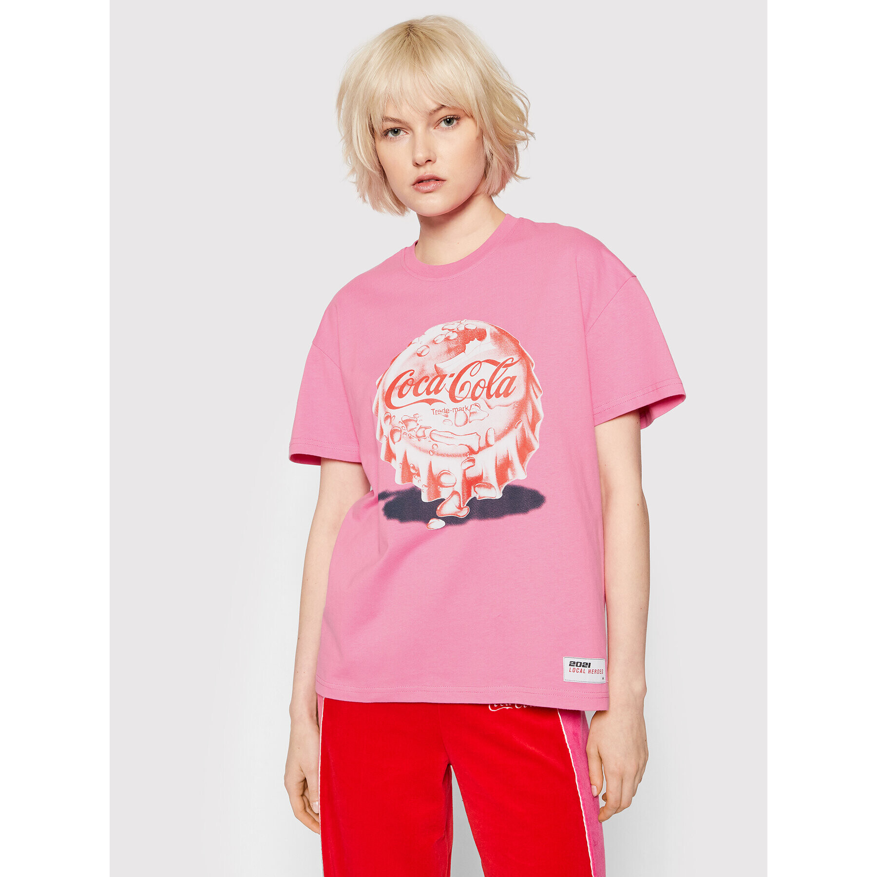 Local Heroes Тишърт COCA-COLA Bottle Cup LHCCT001 Розов Oversize - Pepit.bg