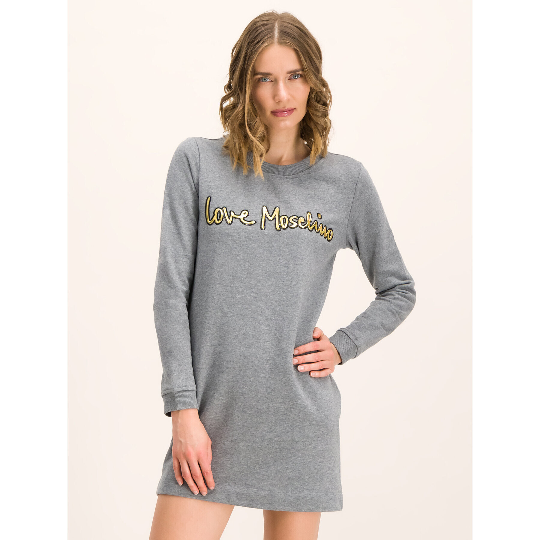 LOVE MOSCHINO Плетена рокля W584709M 4068 Сив Slim Fit - Pepit.bg