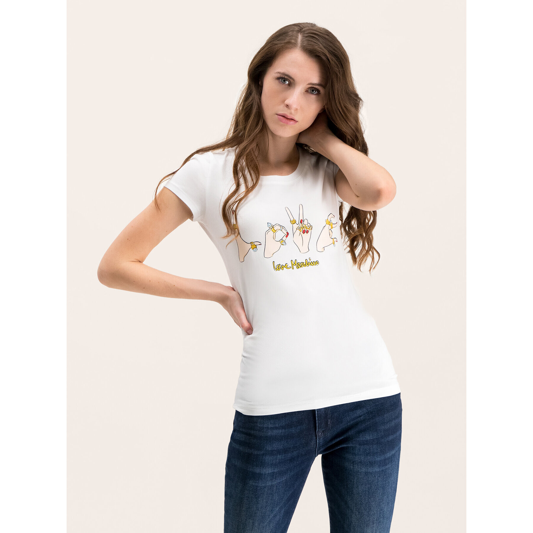 LOVE MOSCHINO Тишърт W4B194YE 2065 Бял Slim Fit - Pepit.bg