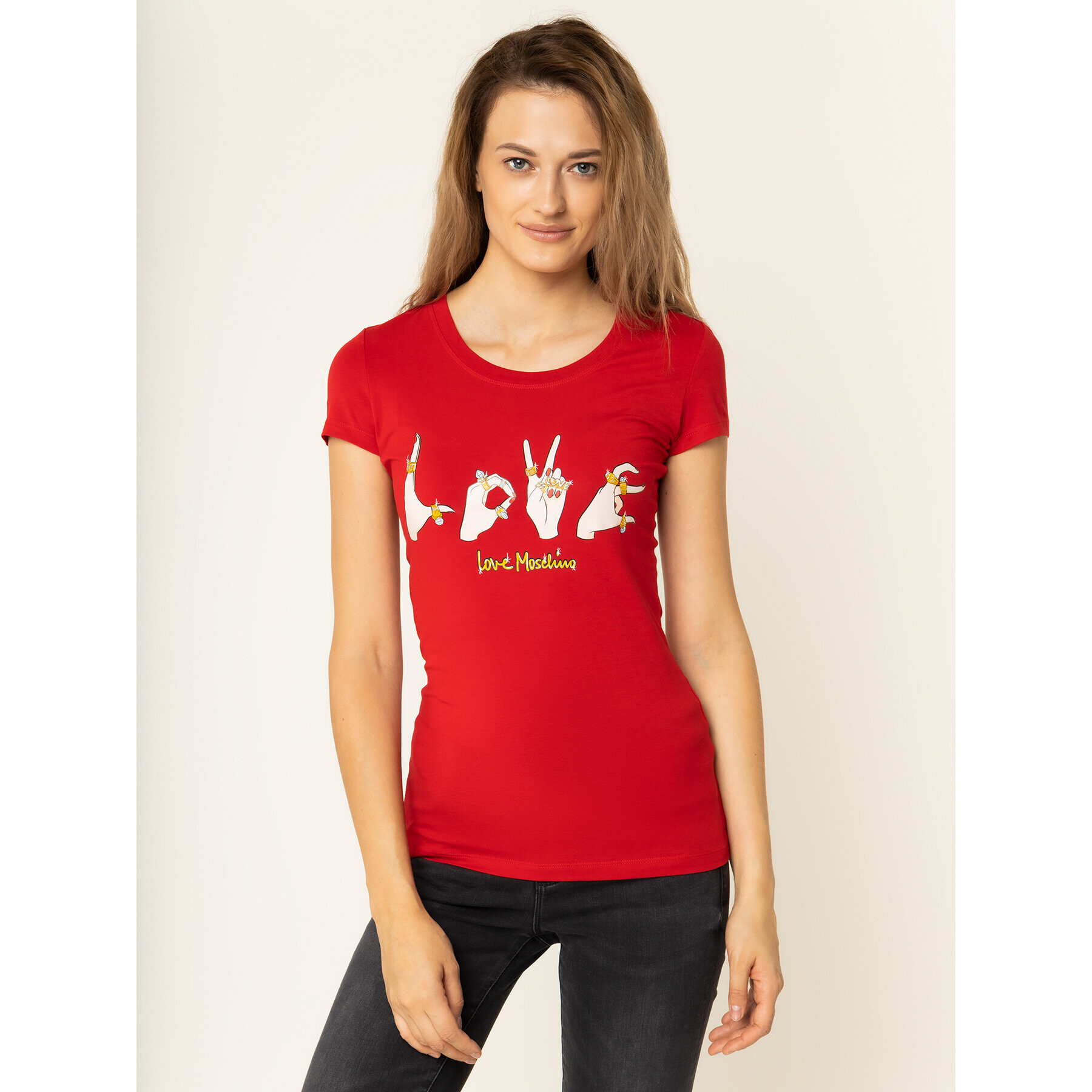 LOVE MOSCHINO Тишърт W4B194YE 2065 Червен Slim Fit - Pepit.bg