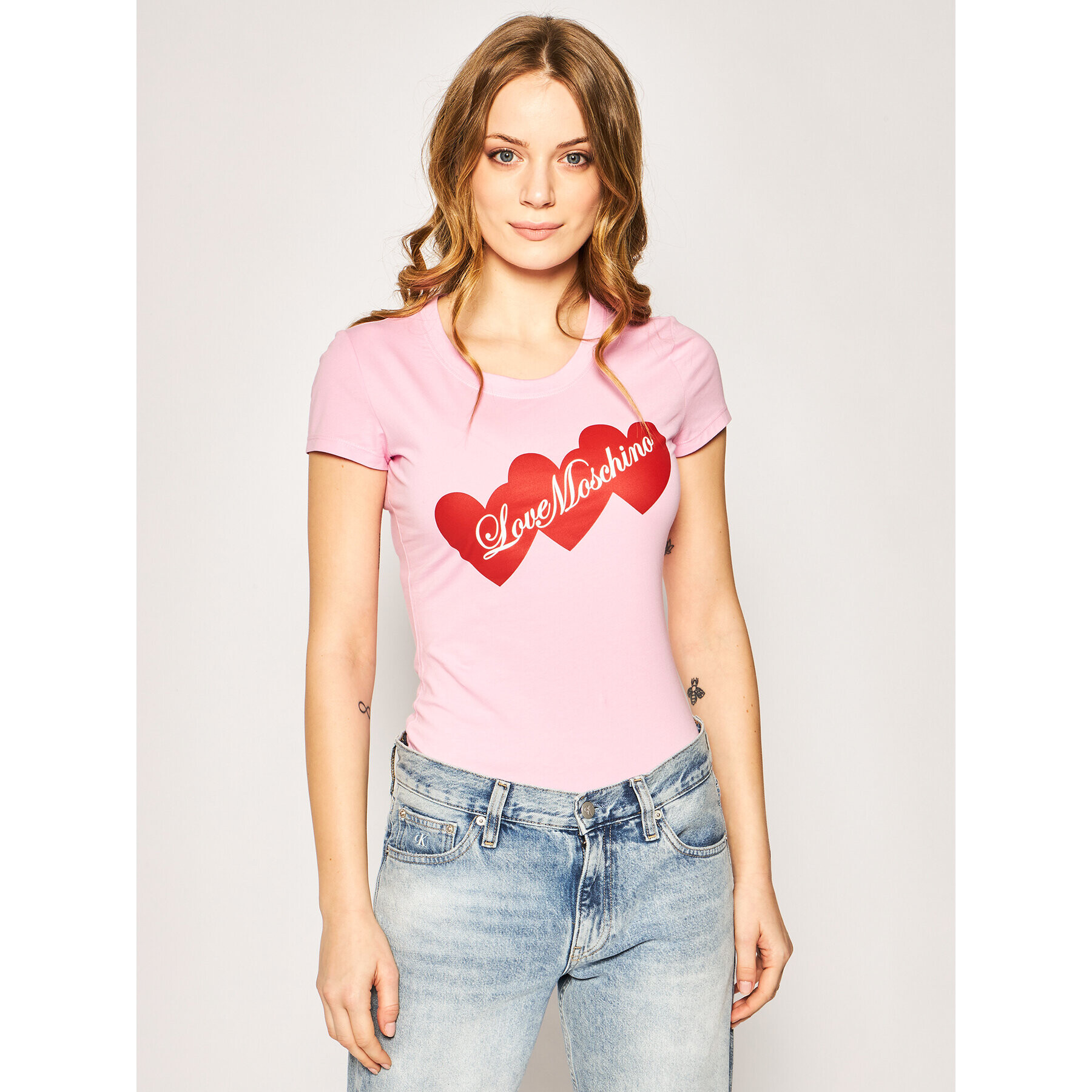 LOVE MOSCHINO Тишърт W4B195EE 1698 Розов Slim Fit - Pepit.bg