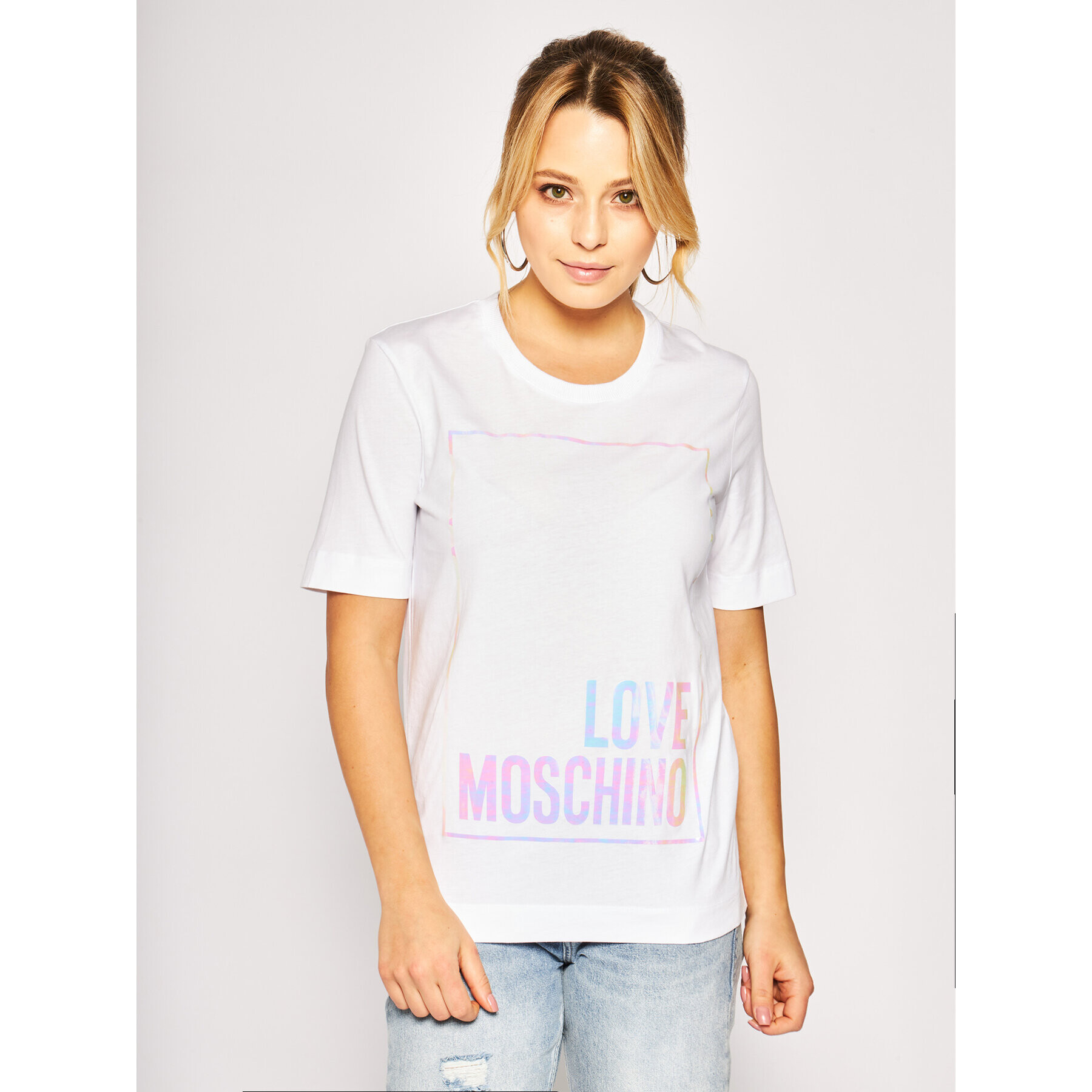 LOVE MOSCHINO Тишърт W4F152FM4083 Бял Regular Fit - Pepit.bg