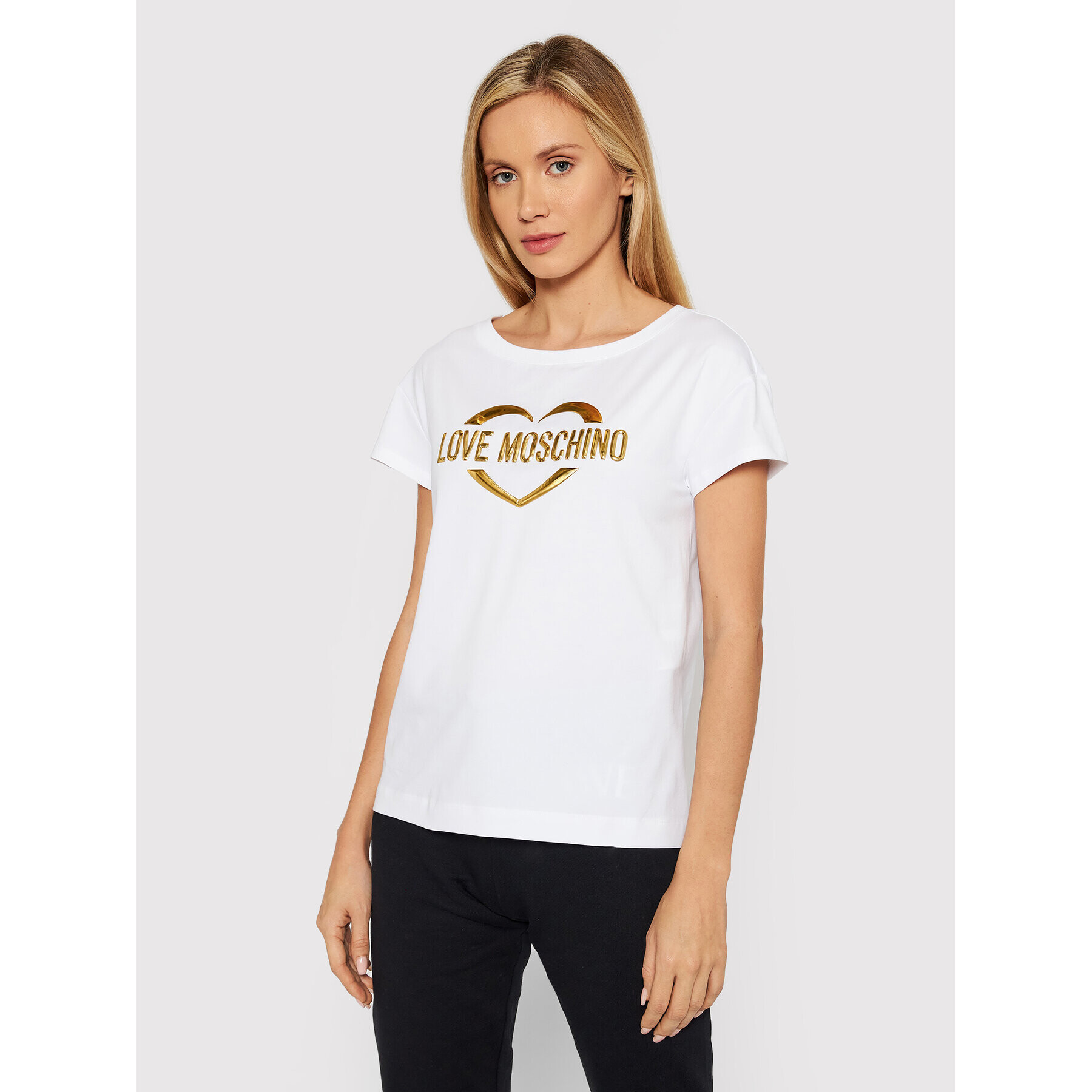 LOVE MOSCHINO Тишърт W4F302RE 1951 Бял Regular Fit - Pepit.bg