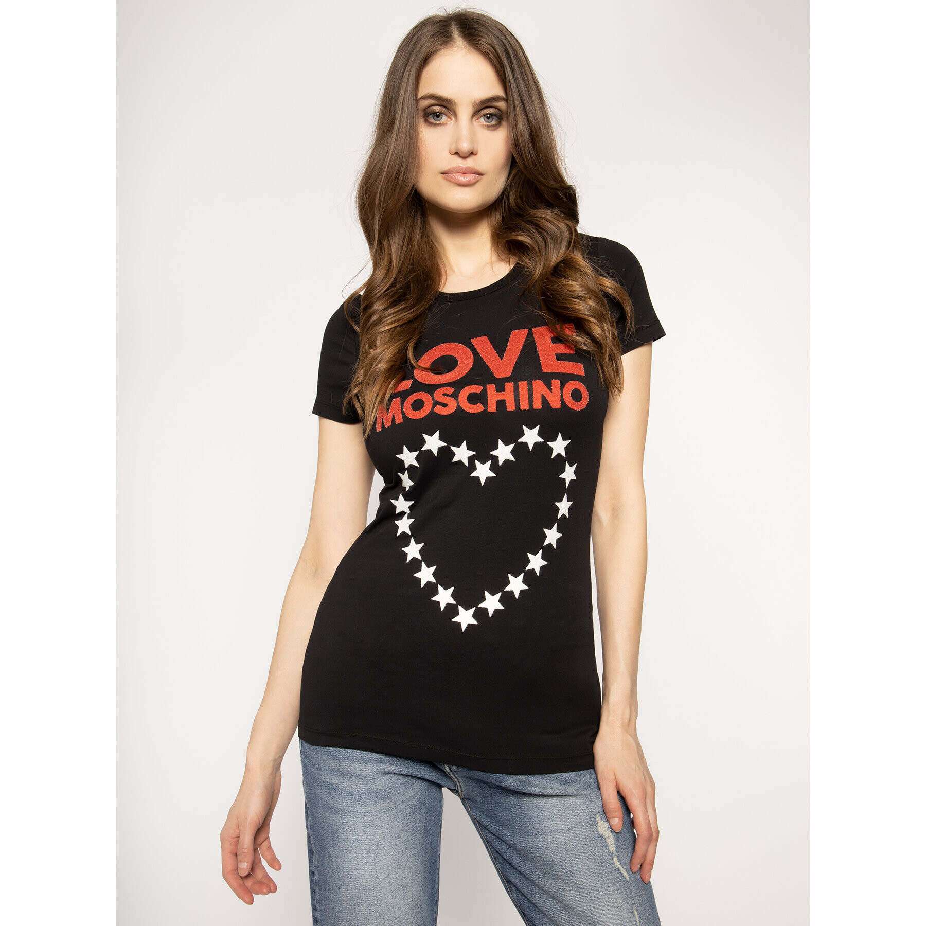 LOVE MOSCHINO Тишърт W4F7356E 1698 Черен Regular Fit - Pepit.bg