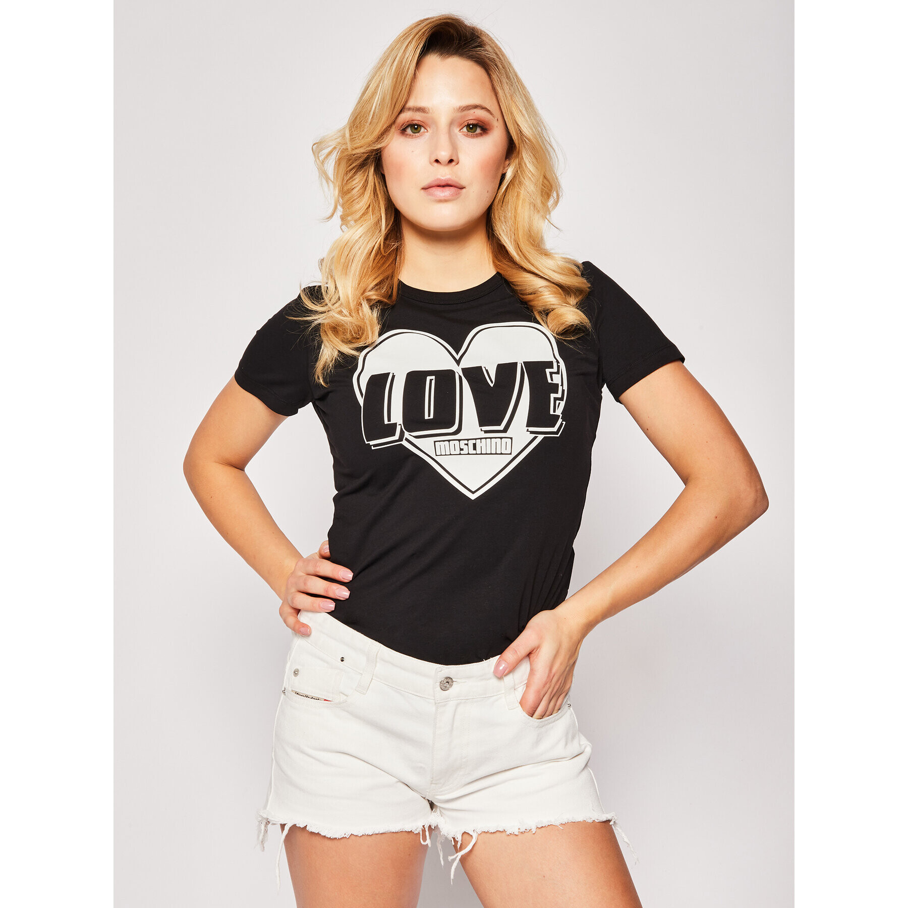 LOVE MOSCHINO Тишърт W4F7357E 1698 Черен Regular Fit - Pepit.bg