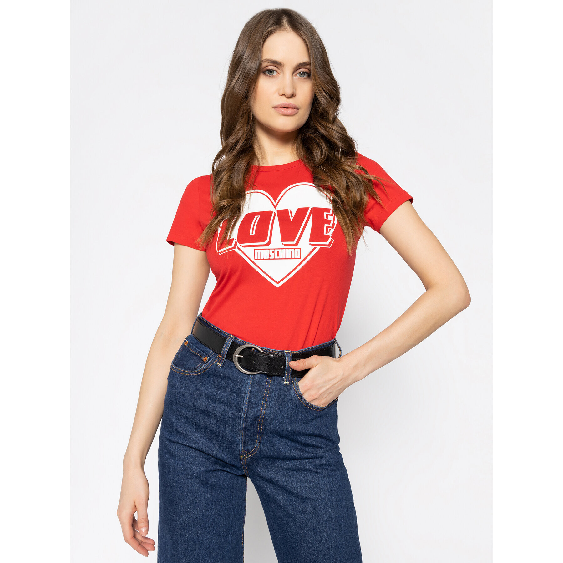 LOVE MOSCHINO Тишърт W4F7357E 1698 Червен Regular Fit - Pepit.bg