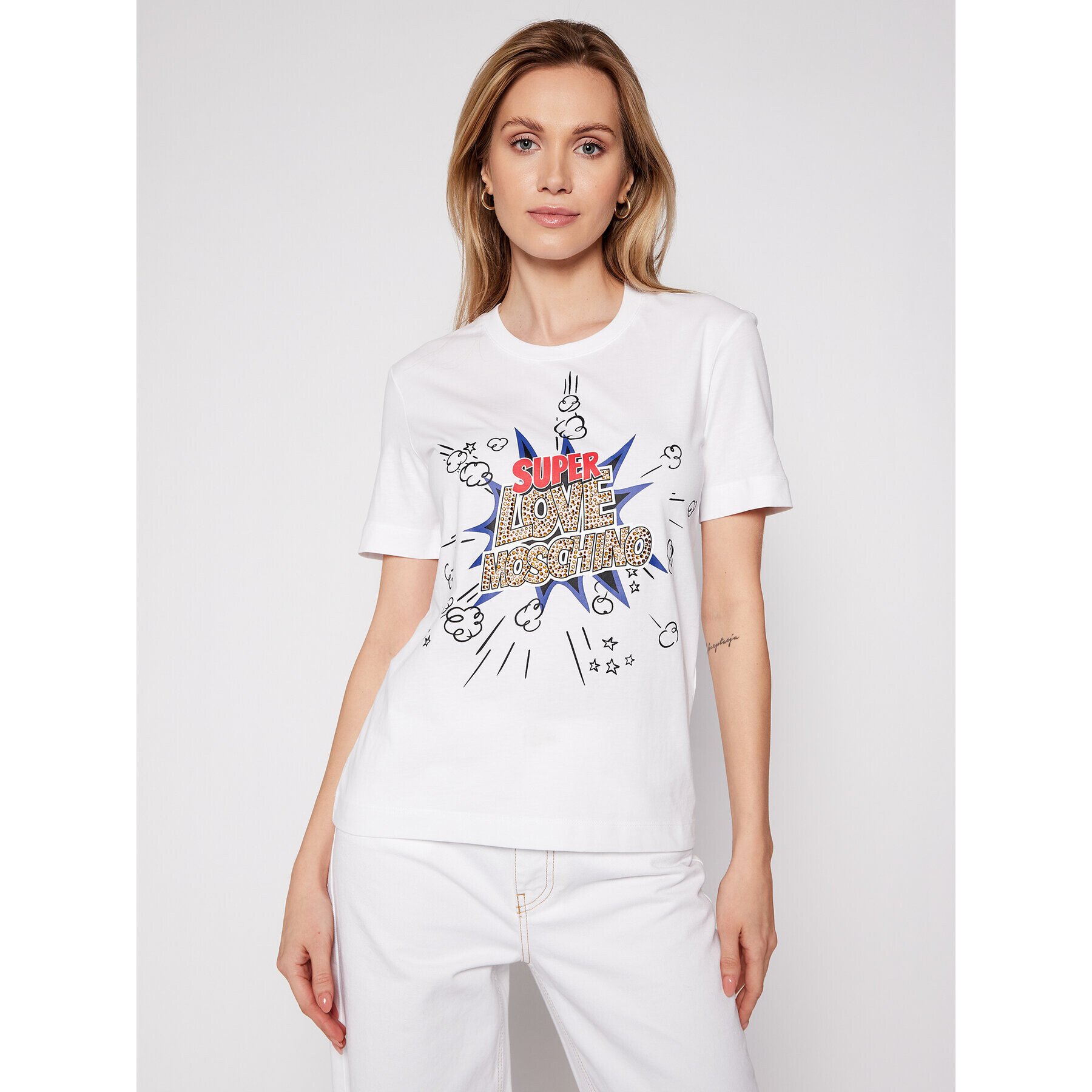 LOVE MOSCHINO Тишърт W4H0608M 3876 Бял Regular Fit - Pepit.bg