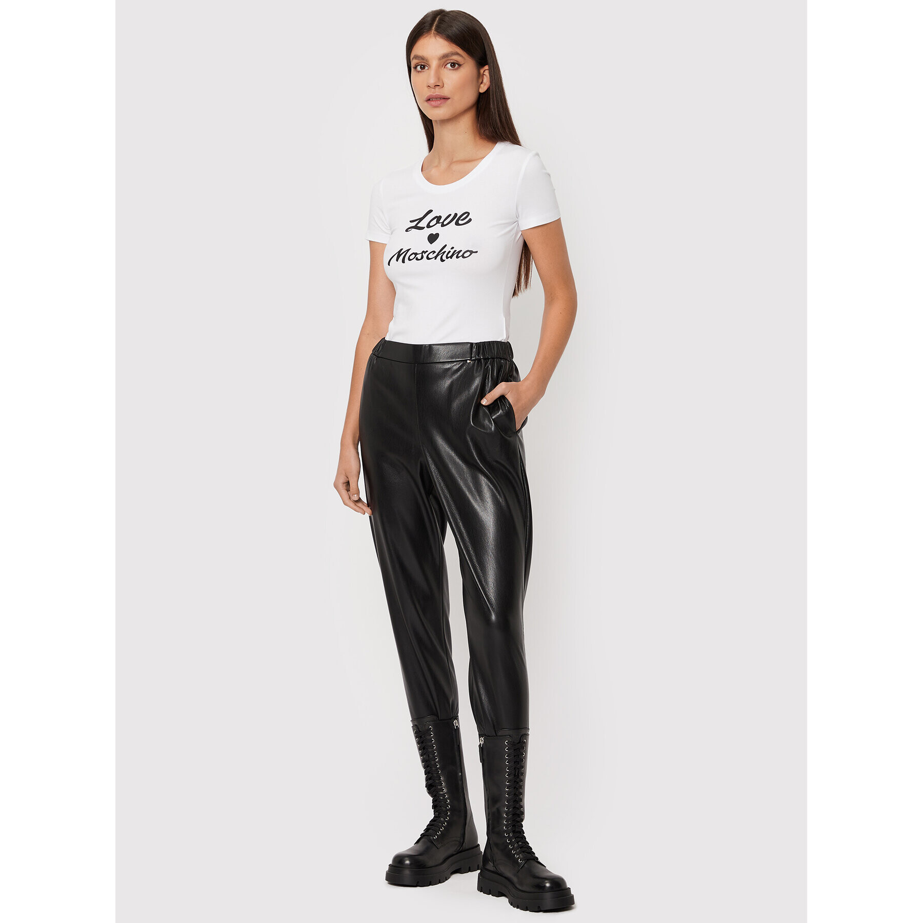 LOVE MOSCHINO Тишърт W4H1029E 1951 Бял Slim Fit - Pepit.bg