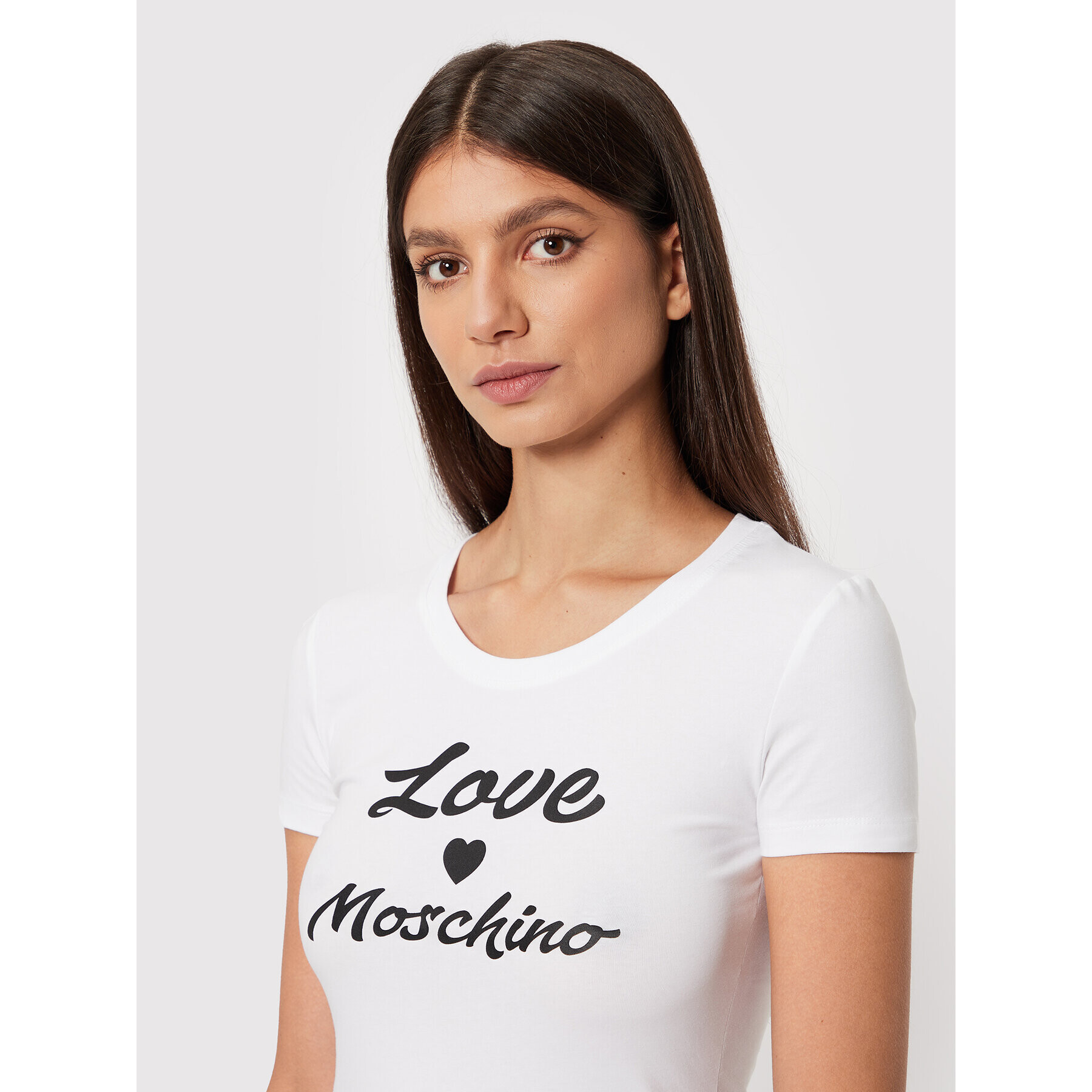 LOVE MOSCHINO Тишърт W4H1029E 1951 Бял Slim Fit - Pepit.bg