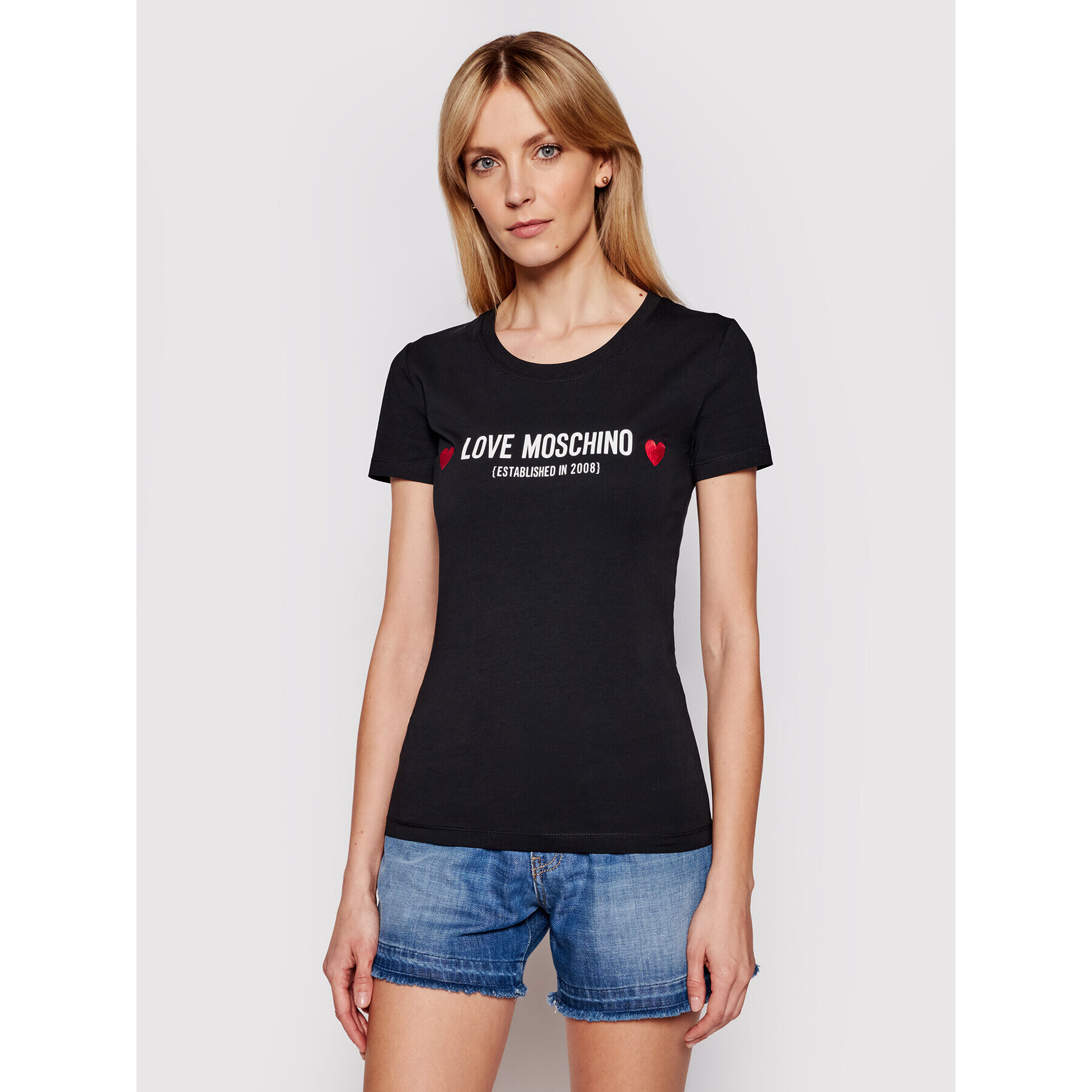 LOVE MOSCHINO Тишърт W4H1904E 1951 Черен Slim Fit - Pepit.bg