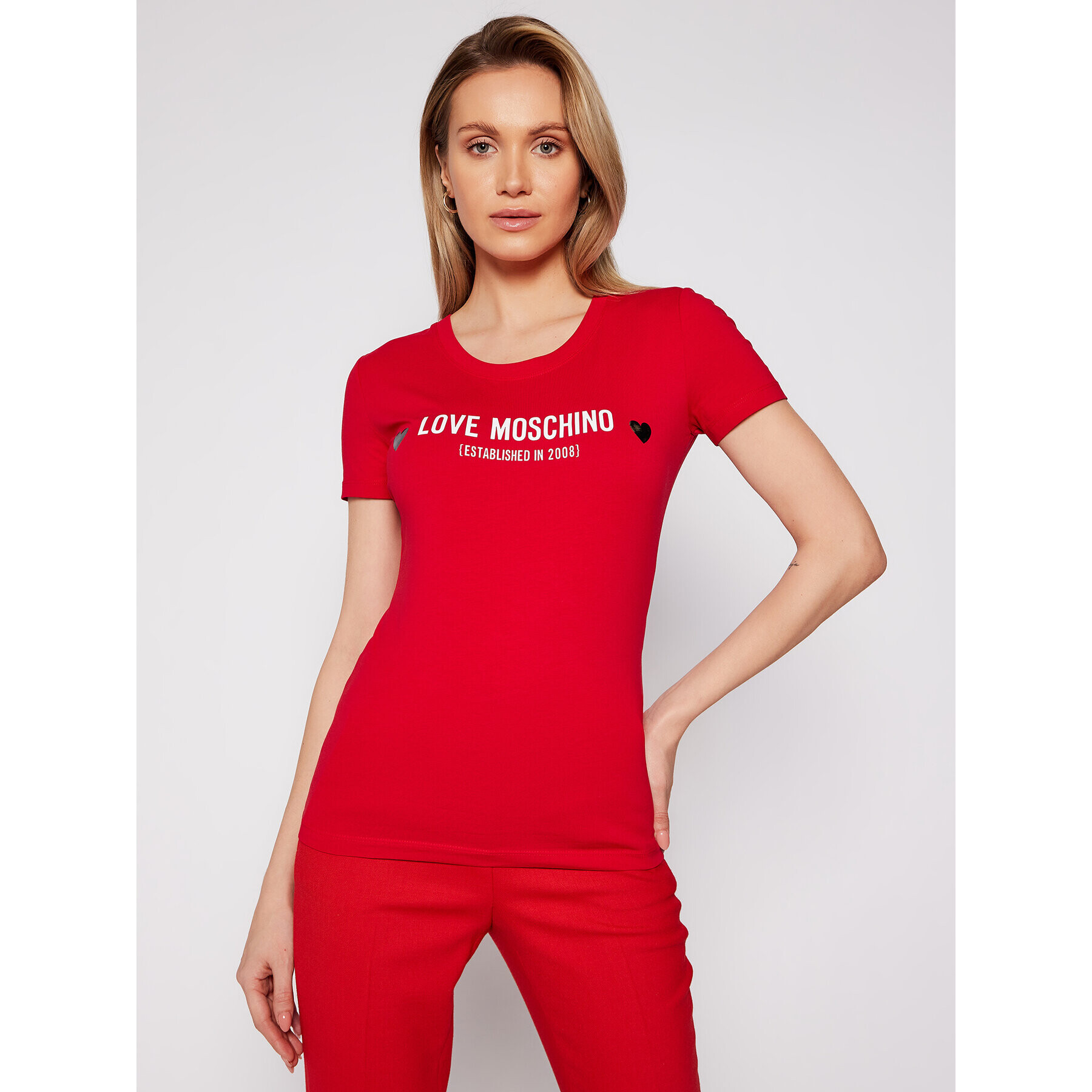 LOVE MOSCHINO Тишърт W4H1904E 1951 Червен Slim Fit - Pepit.bg