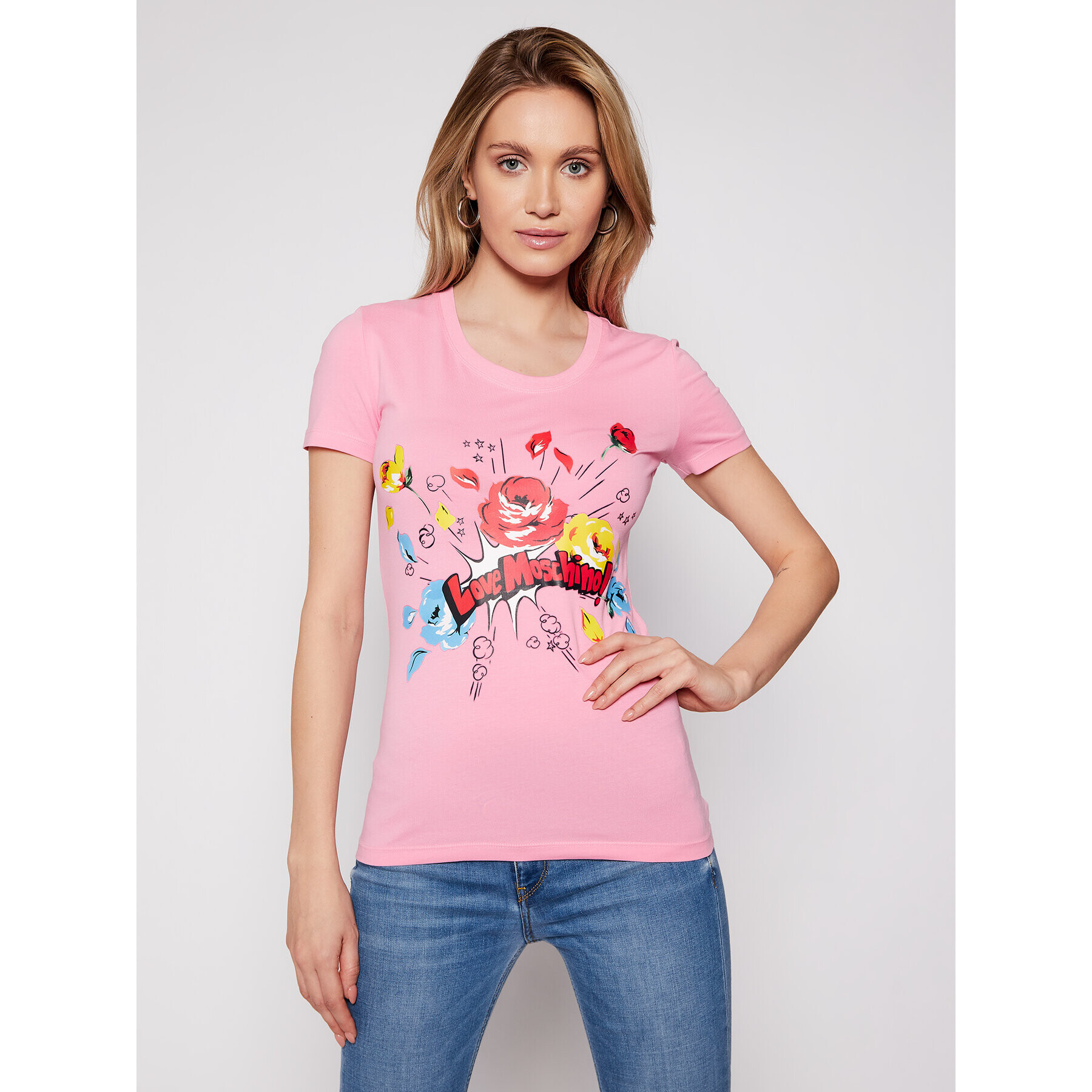 LOVE MOSCHINO Тишърт W4H1905E 1951 Розов Slim Fit - Pepit.bg