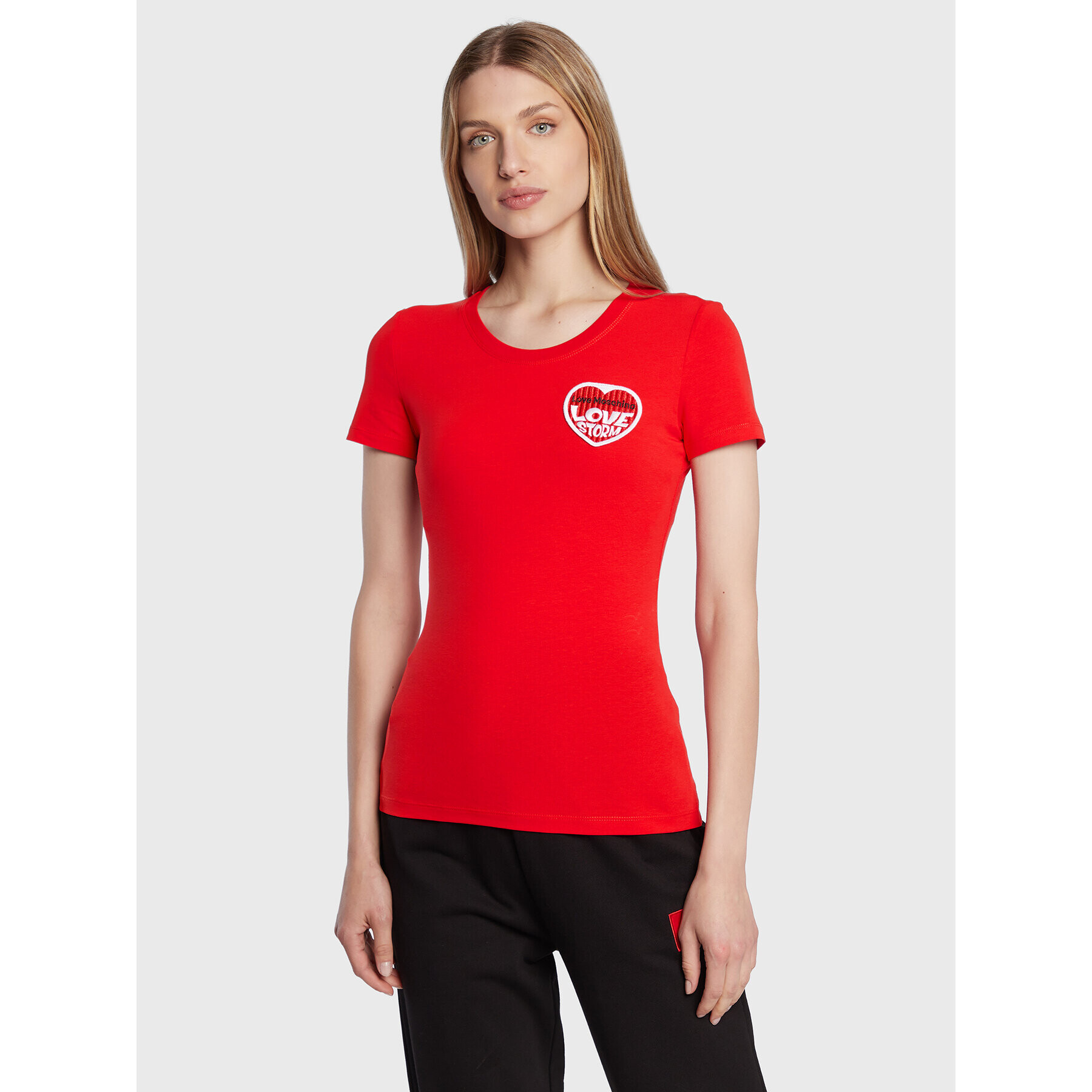 LOVE MOSCHINO Тишърт W4H1980E 1951 Червен Slim Fit - Pepit.bg