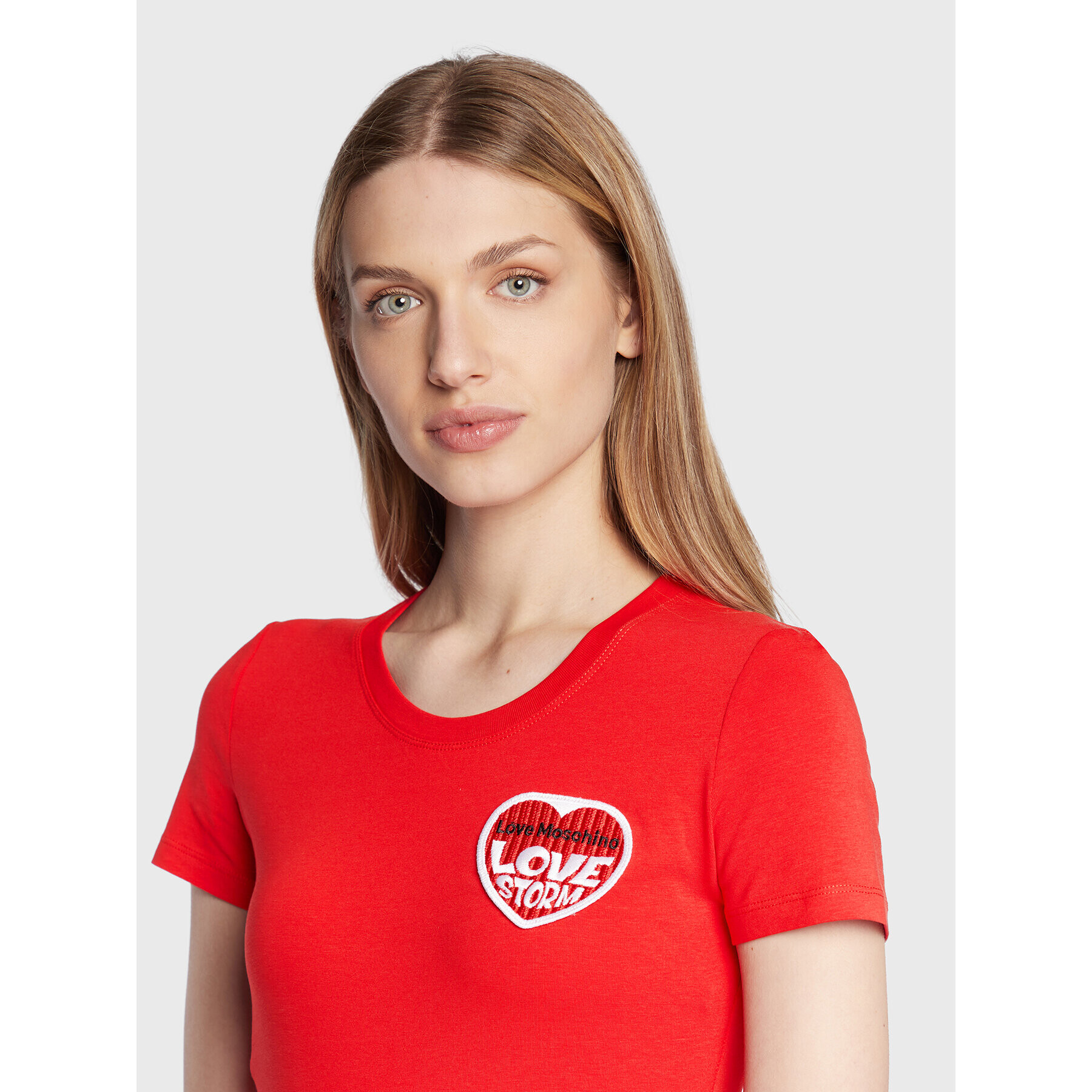 LOVE MOSCHINO Тишърт W4H1980E 1951 Червен Slim Fit - Pepit.bg