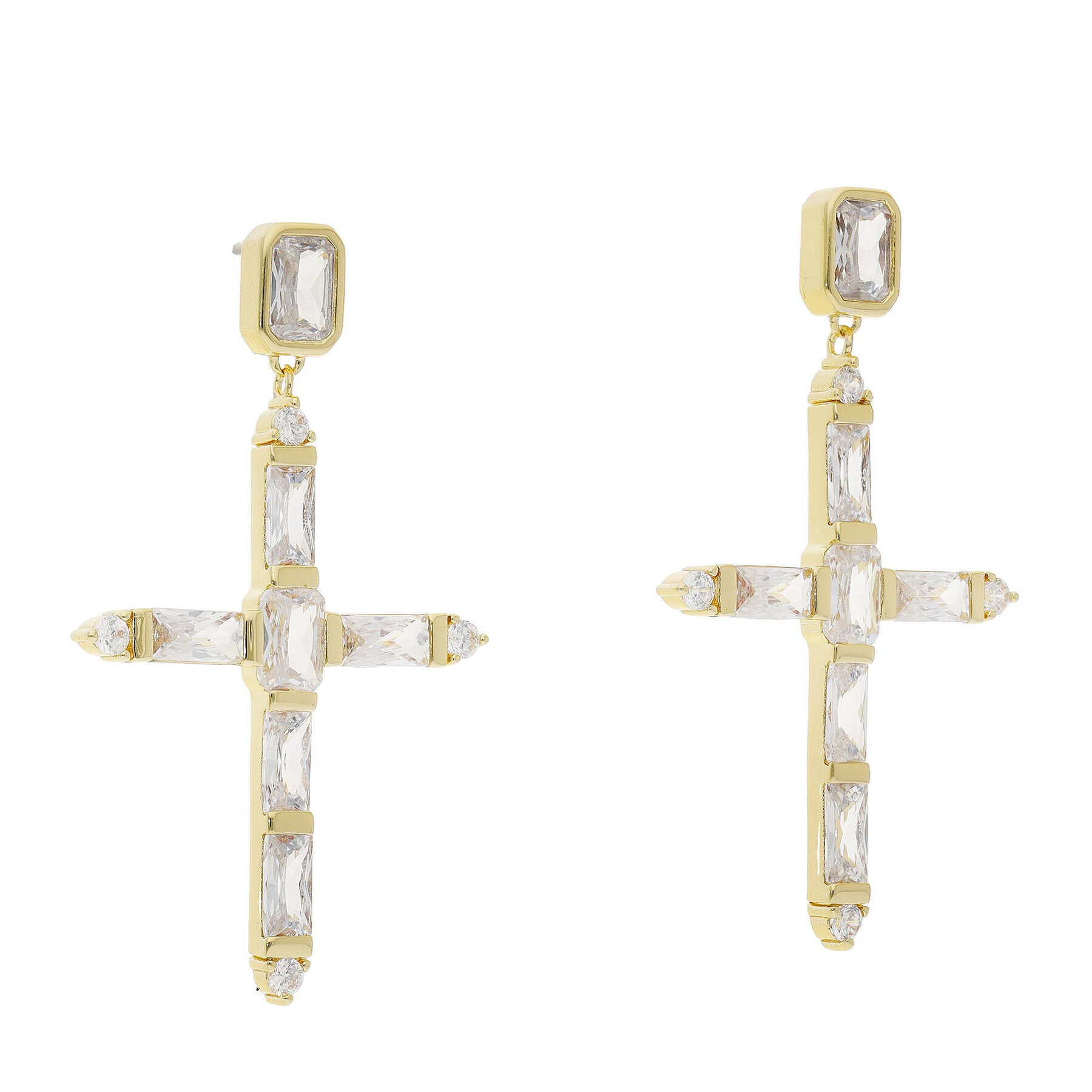 Luv AJ Обици Baguette Cross Earrings FW22-E-BCE-G Златист - Pepit.bg