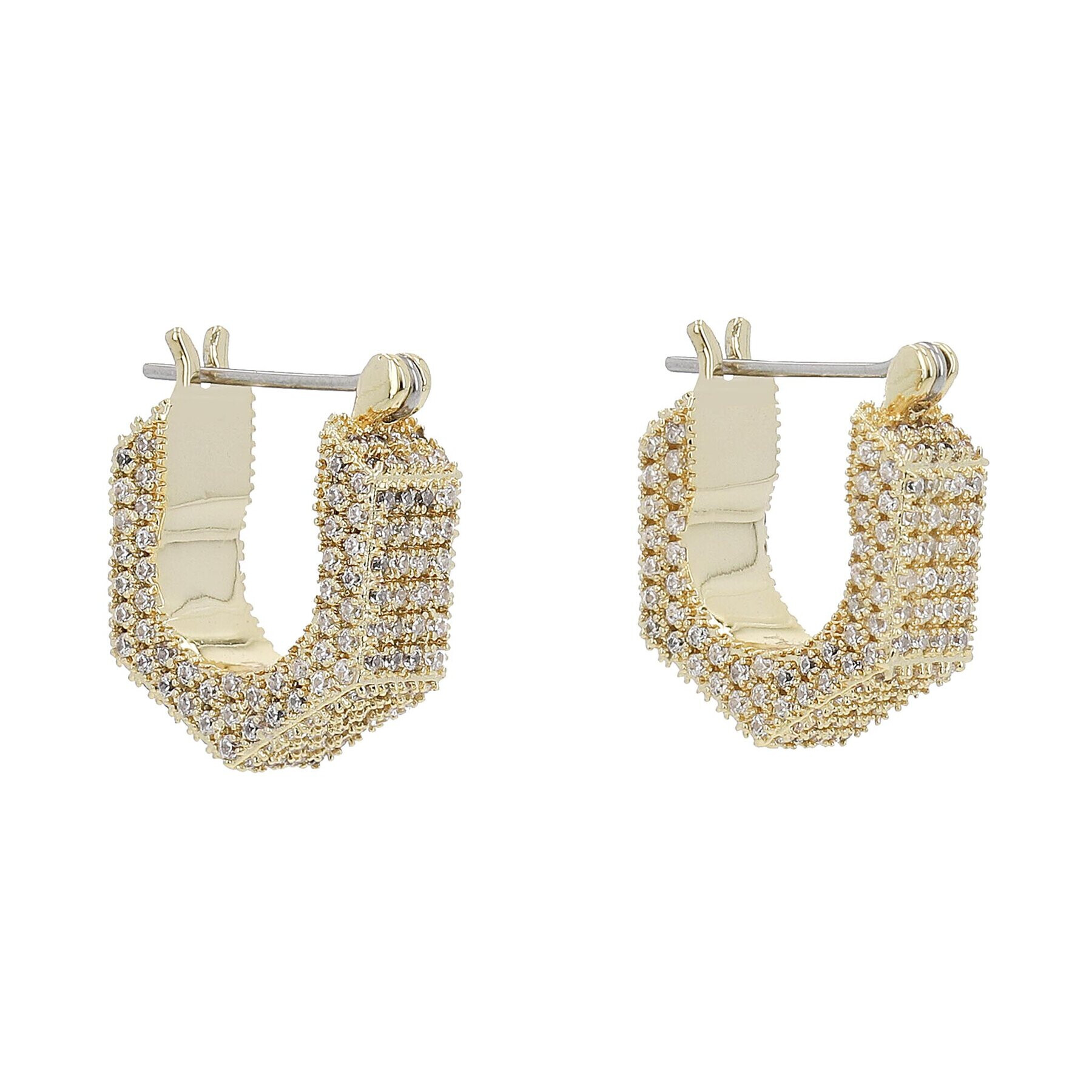 Luv AJ Обици Pave Hex Bolt Huggies HOL22-E-PHBH-G Златист - Pepit.bg