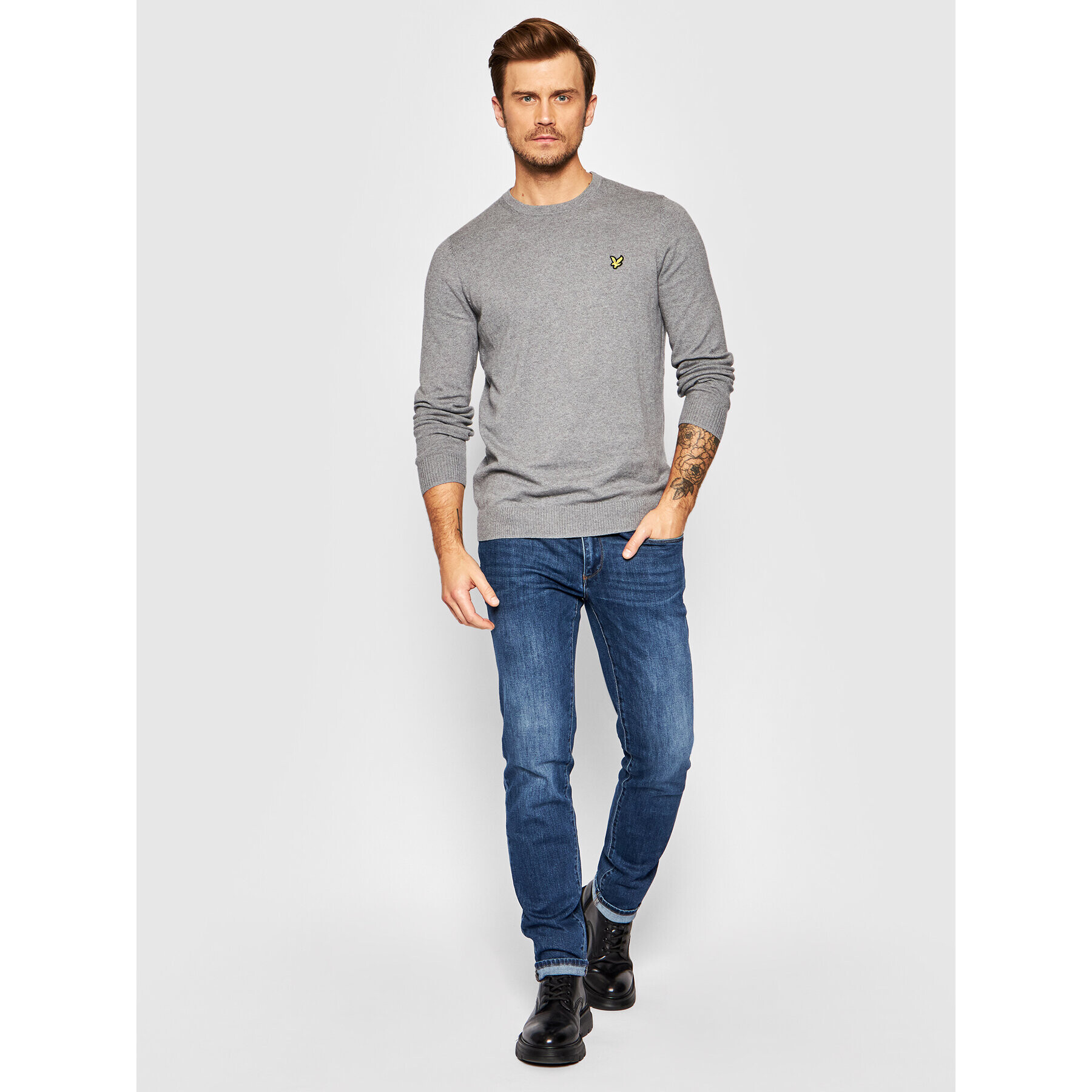 Lyle & Scott Пуловер Crew KN400VC Сив Regular Fit - Pepit.bg
