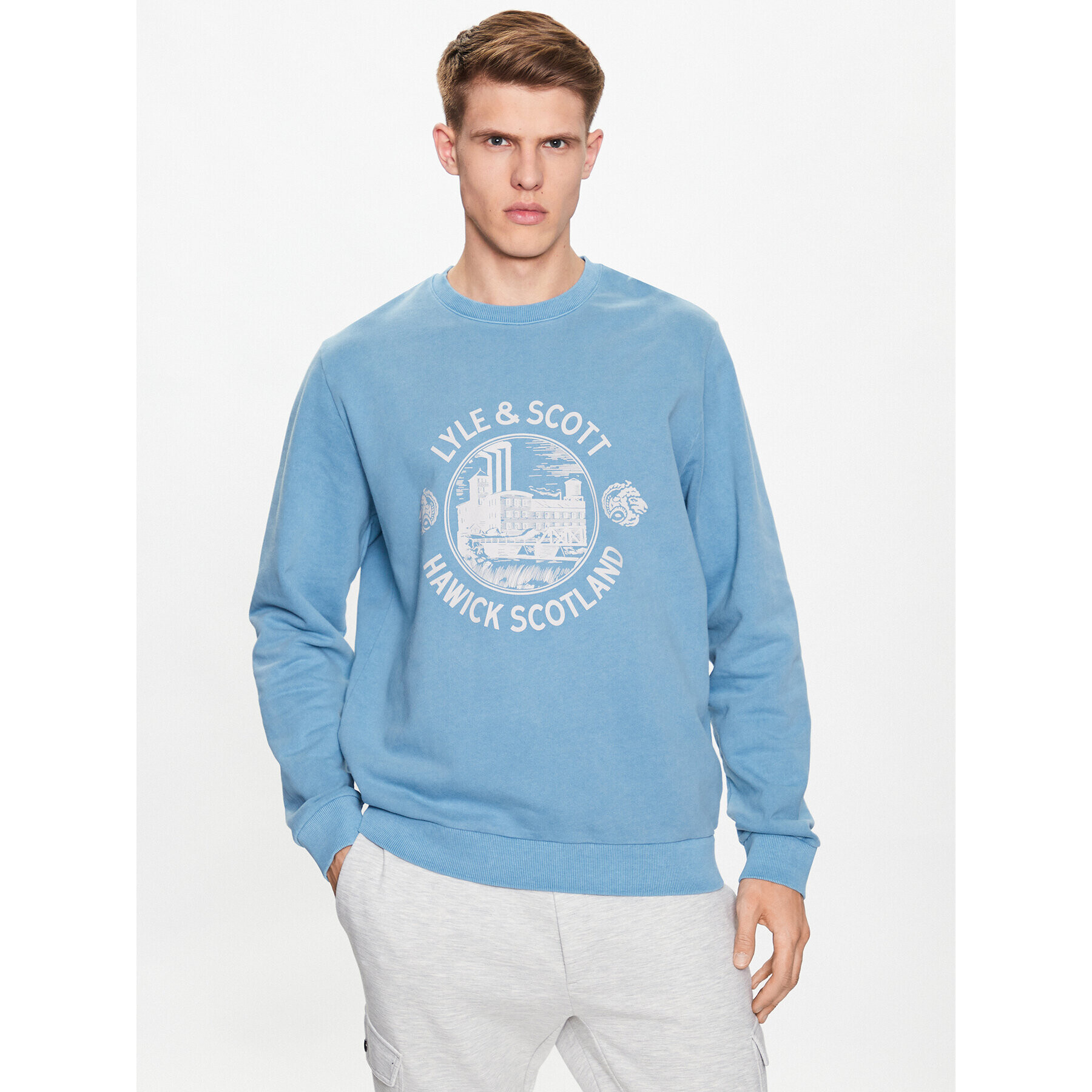 Lyle & Scott Суитшърт Hawick Print Crew Neck ML1803V Син Regular Fit - Pepit.bg