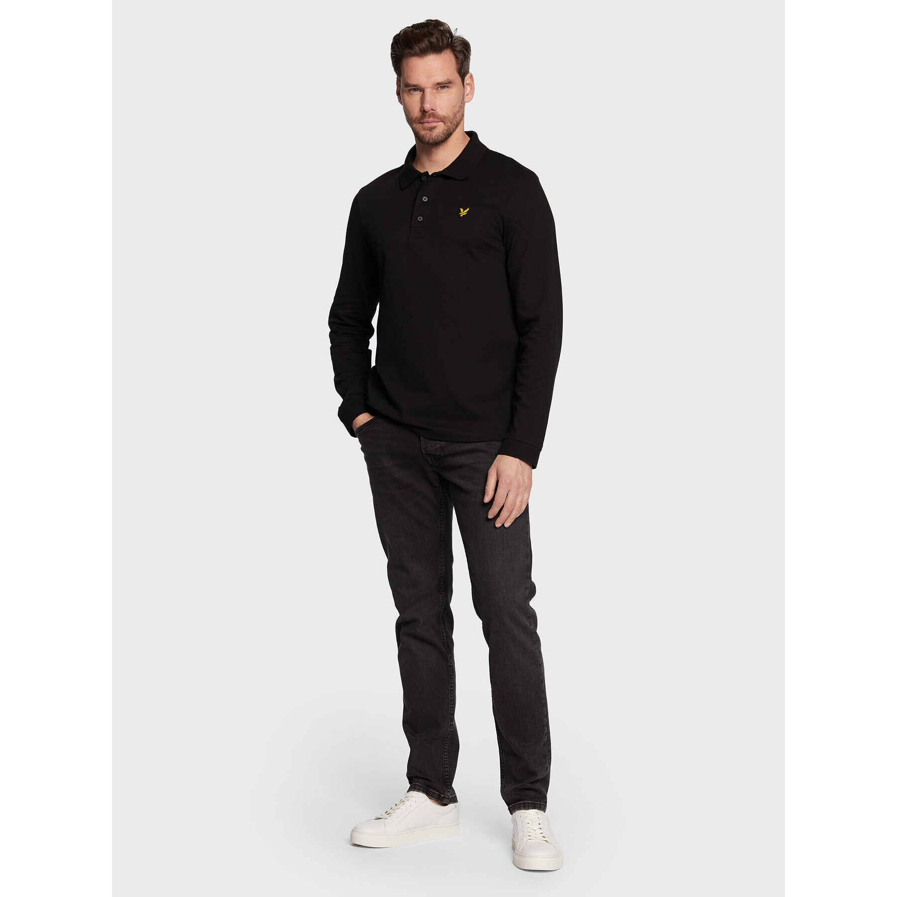 Lyle & Scott Тениска с яка и копчета LP400VOG Черен Regular Fit - Pepit.bg