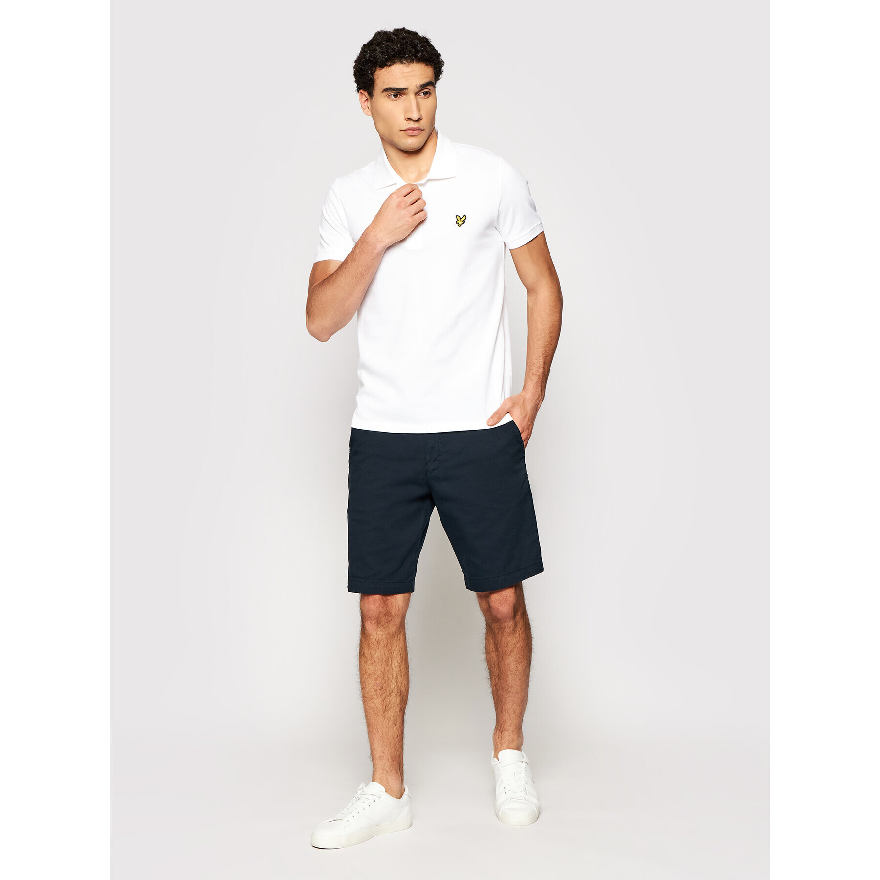 Lyle & Scott Тениска с яка и копчета SP400VB Бял Regular Fit - Pepit.bg