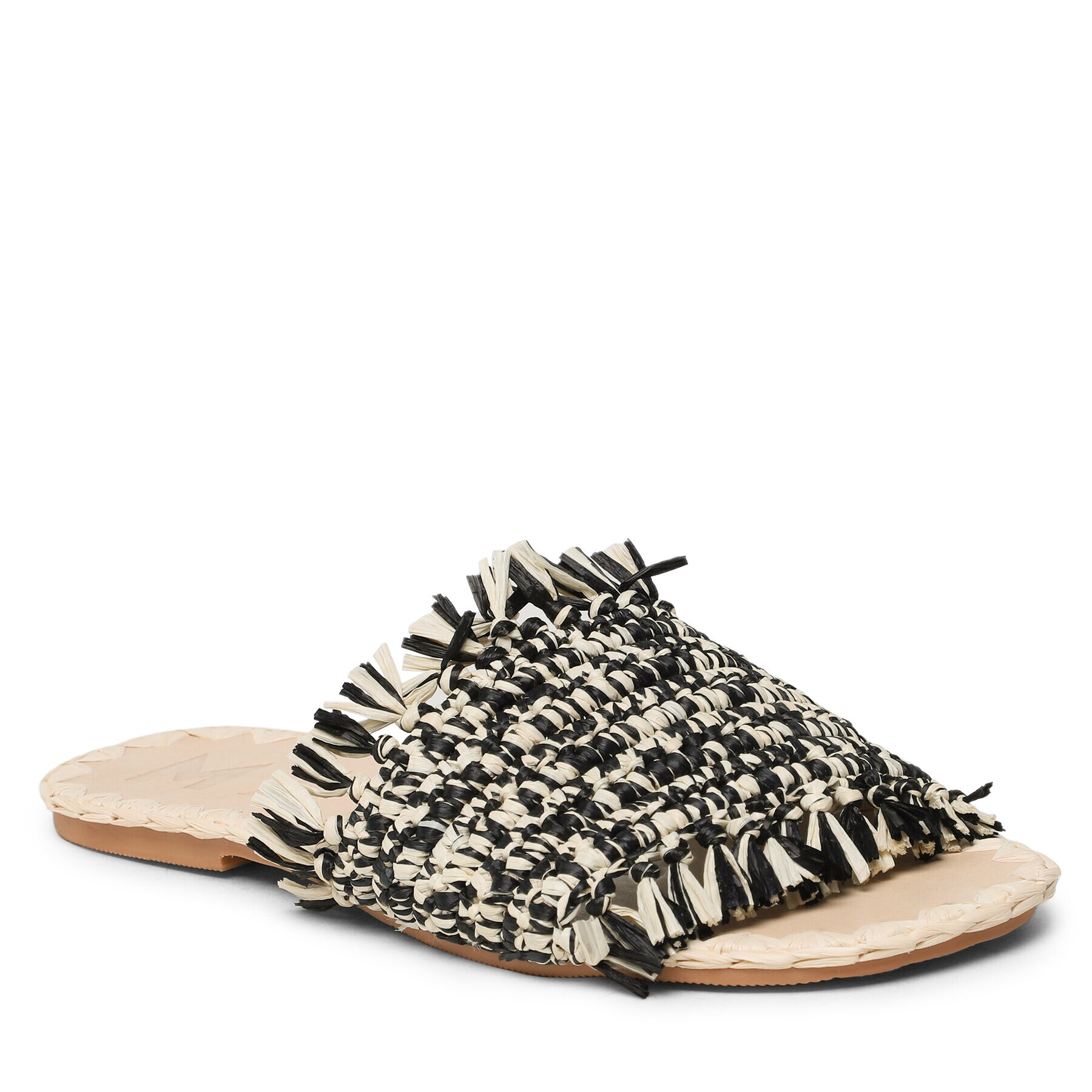 Manebi Чехли Fringed Knots Raffia Leather Sandals V 3.4 Y0 Черен - Pepit.bg