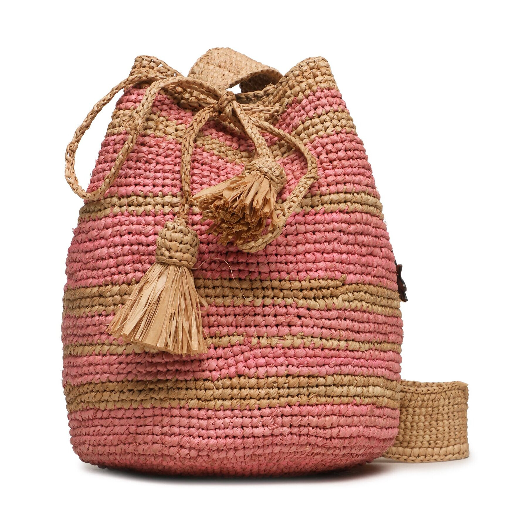 Manebi Дамска чанта Natural Raffia Beach Bucket V 5.8 AE Розов - Pepit.bg