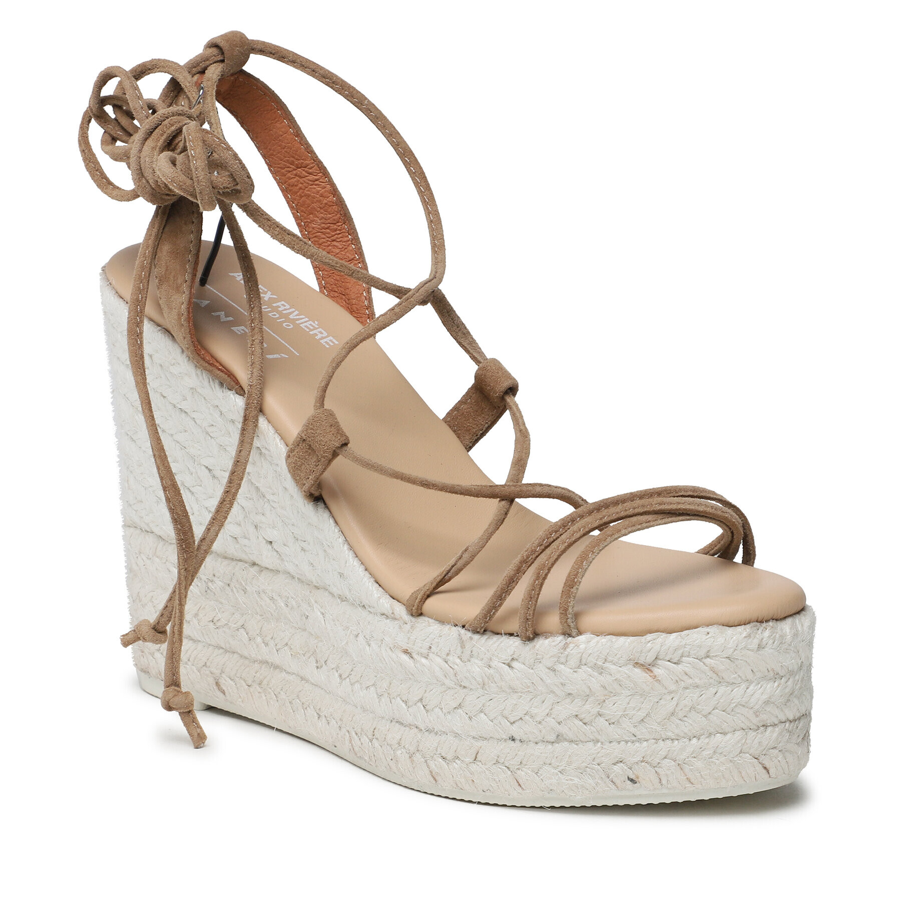 Manebi Еспадрили Soft Suede Lace-Up Wedge Espadrilles L 8.7 WA Кафяв - Pepit.bg